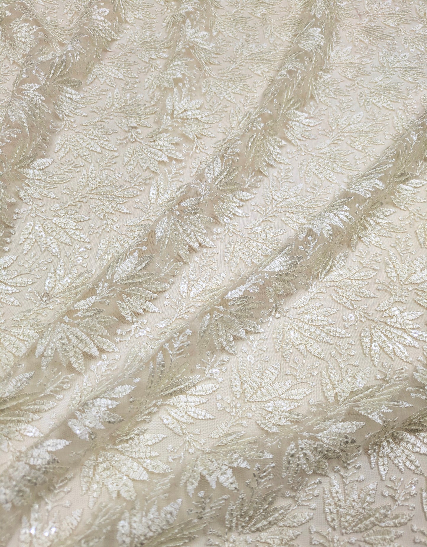 Off white embroidered fabric, Tulle fabric, Wedding dress, Mesh fabric, Floral design, Bridesmaid dress, Vintage fabric, Indian fabric - NFAF1063