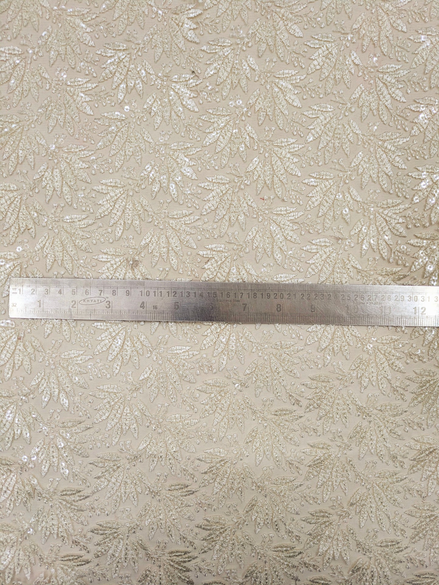 Off white embroidered fabric, Tulle fabric, Wedding dress, Mesh fabric, Floral design, Bridesmaid dress, Vintage fabric, Indian fabric - NFAF1063