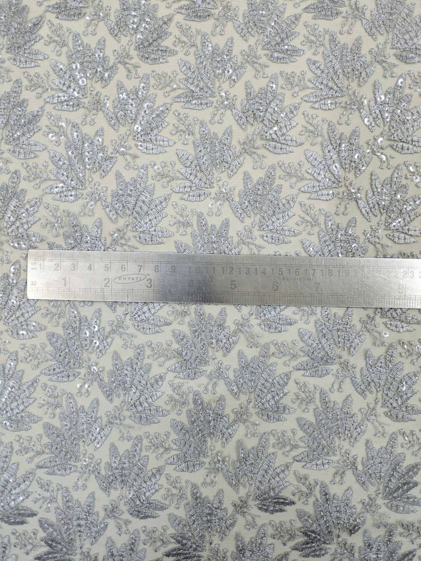 Gray Embroidered fabric, Tulle fabric, Wedding dress, Mesh fabric, Floral design, Bridesmaid dress, Vintage fabric, Indian fabric - NFAF1064