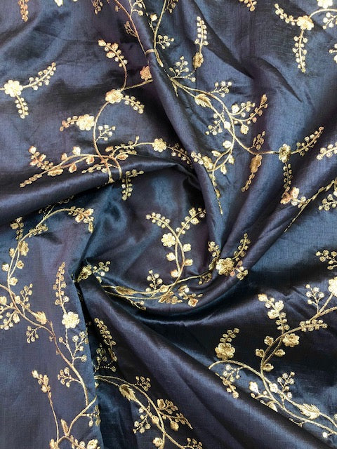 Indian Embroidered Fabric in Grey and gold Color, Multiple lengths will come in the continuous piece - NF106