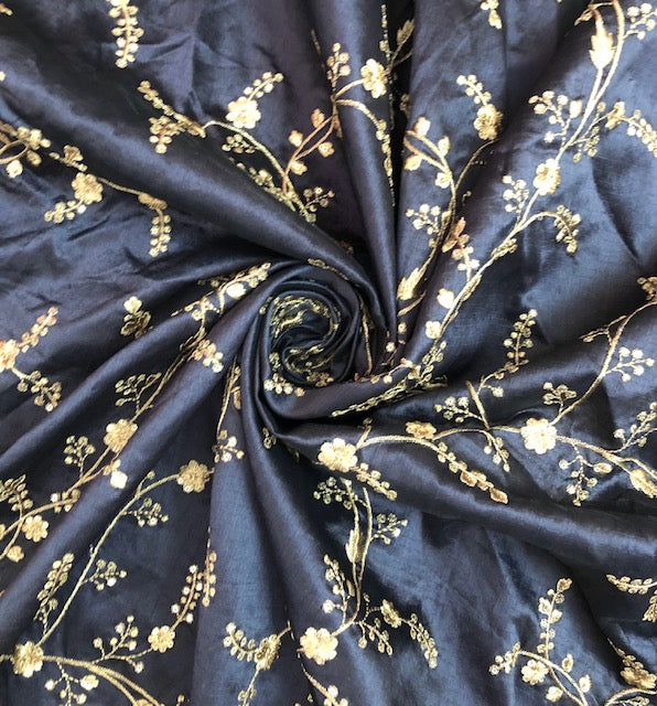 Indian Embroidered Fabric in Grey and gold Color, Multiple lengths will come in the continuous piece - NF106