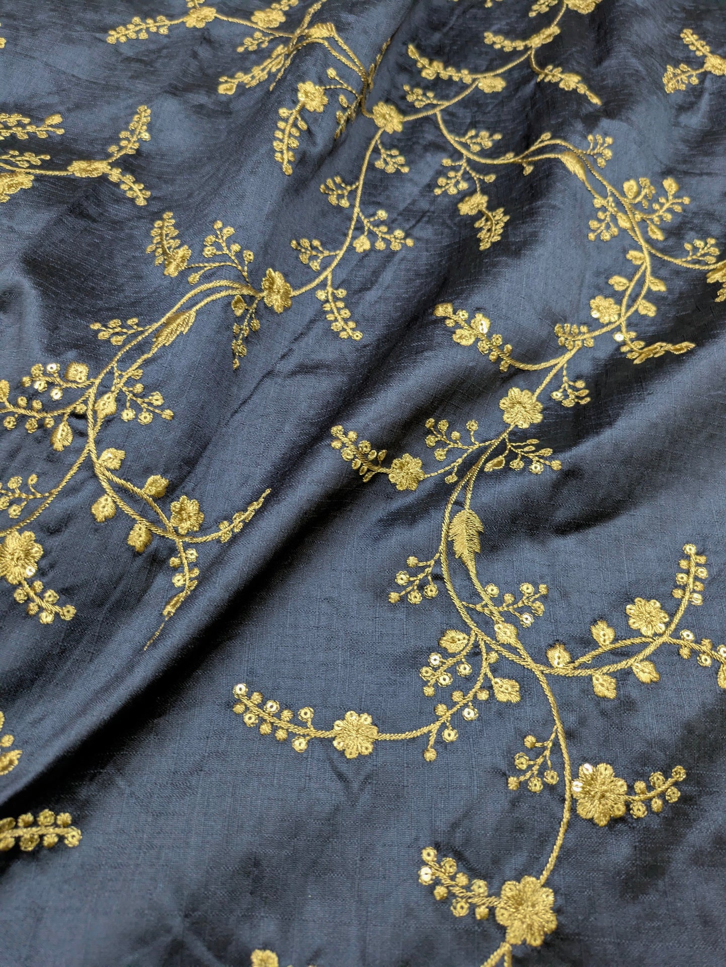 Embroidered fabric, Grey and gold wedding dress fabric, Indian fabric, Bridesmaid dress, Luxury fabric, Thread embroidery, Gold fabric - NFAF106