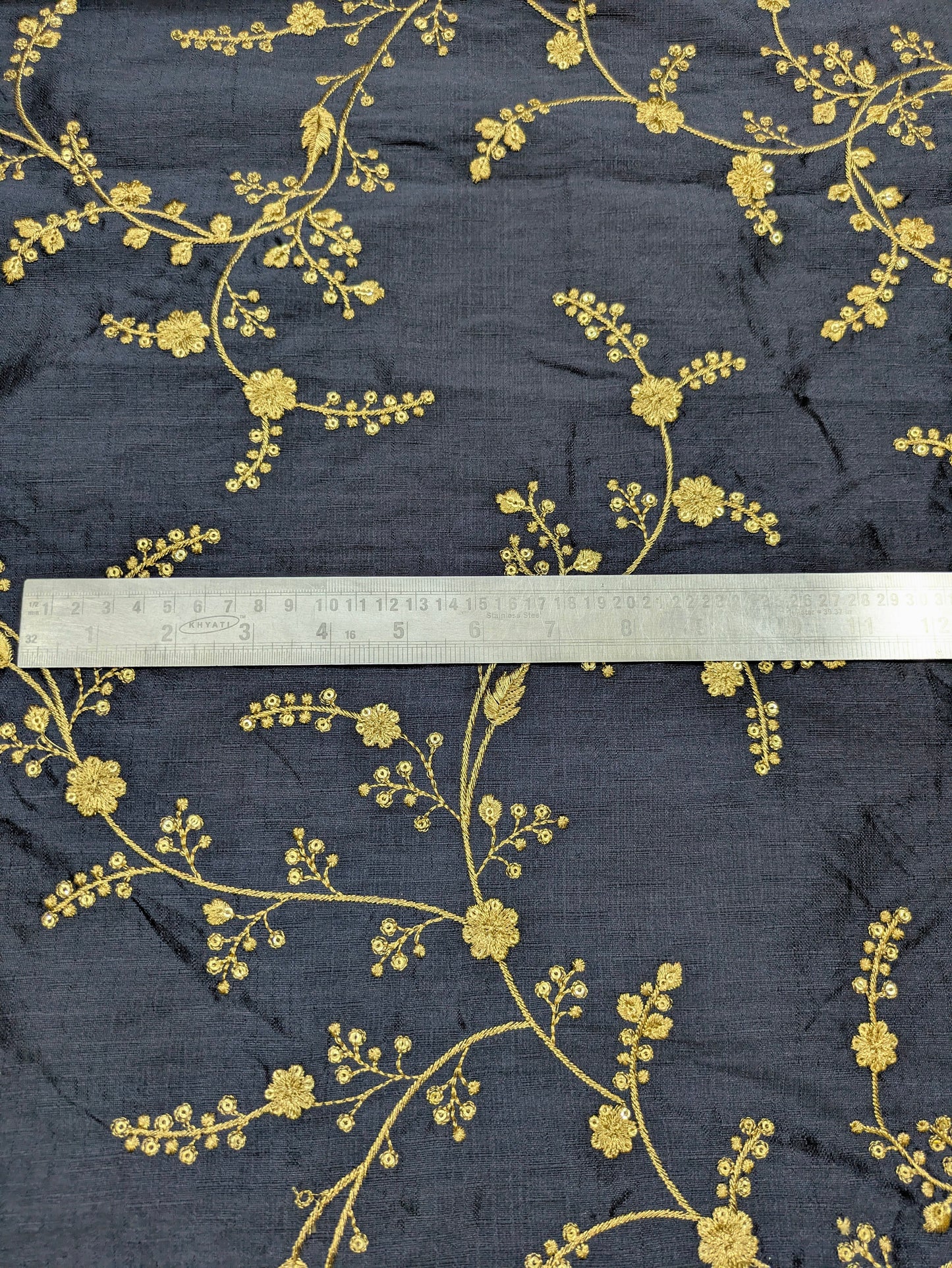 Embroidered fabric, Grey and gold wedding dress fabric, Indian fabric, Bridesmaid dress, Luxury fabric, Thread embroidery, Gold fabric - NFAF106
