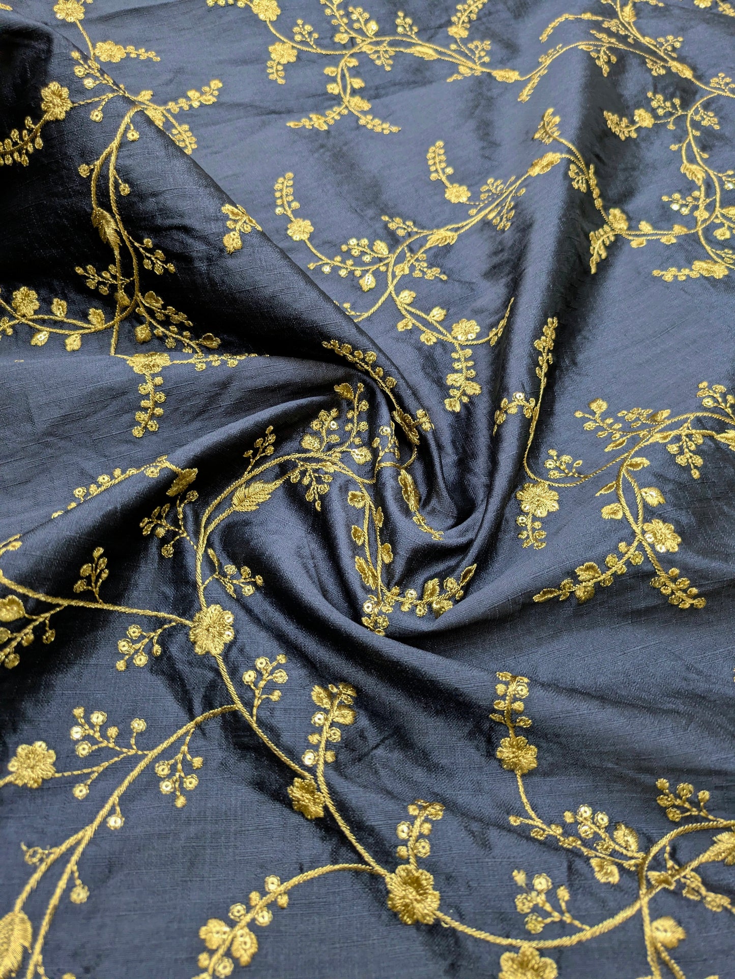Embroidered fabric, Grey and gold wedding dress fabric, Indian fabric, Bridesmaid dress, Luxury fabric, Thread embroidery, Gold fabric - NFAF106
