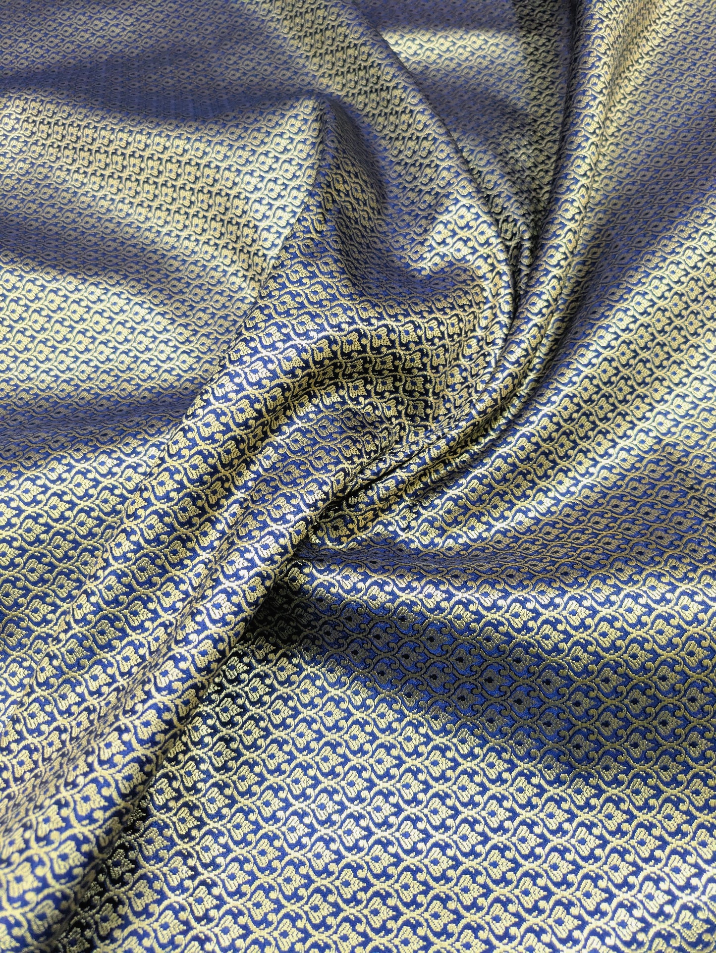 Brocade fabric Navy Blue Gold Jacquard Damask Rayon Silk brocade Fabric Wedding Bridal High Grade Designer fabric by the yard/Meter Material