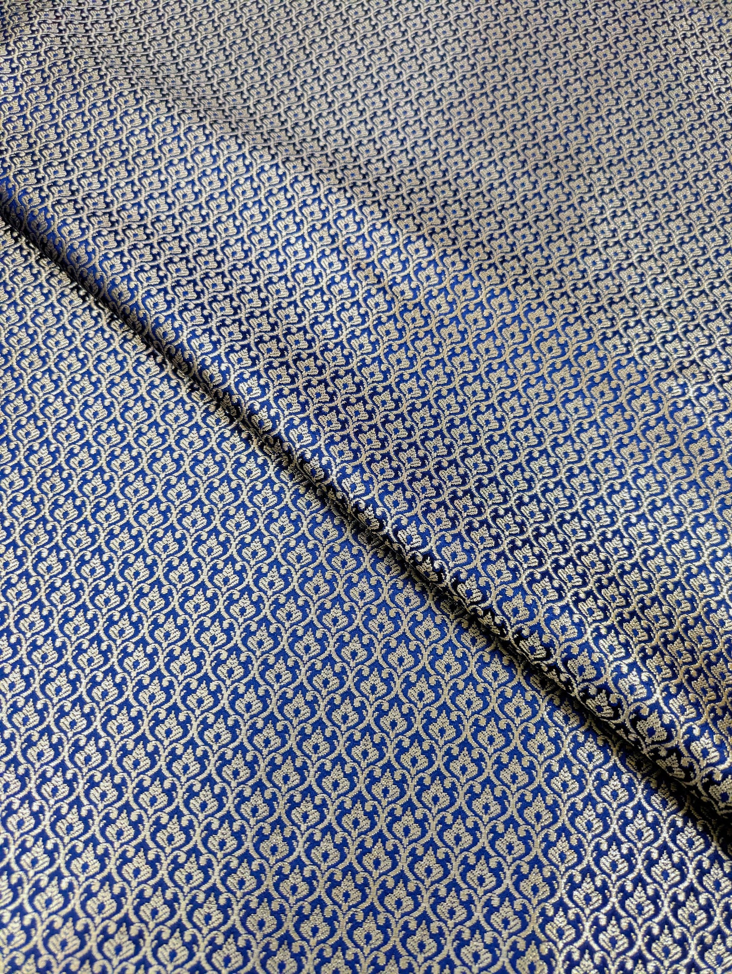 Brocade fabric Navy Blue Gold Jacquard Damask Rayon Silk brocade Fabric Wedding Bridal High Grade Designer fabric by the yard/Meter Material