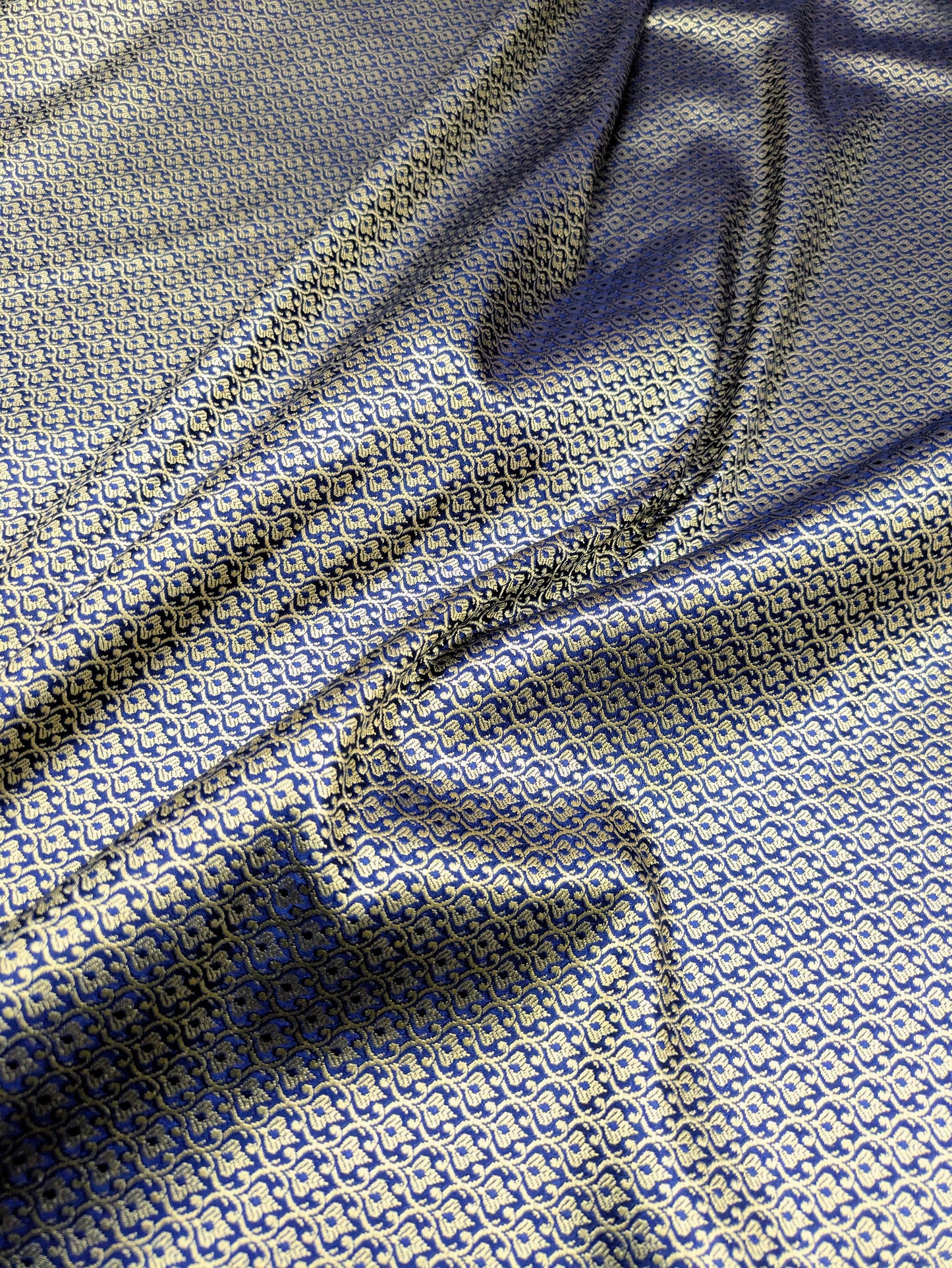 Brocade fabric Navy Blue Gold Jacquard Damask Rayon Silk brocade Fabric Wedding Bridal High Grade Designer fabric by the yard/Meter Material