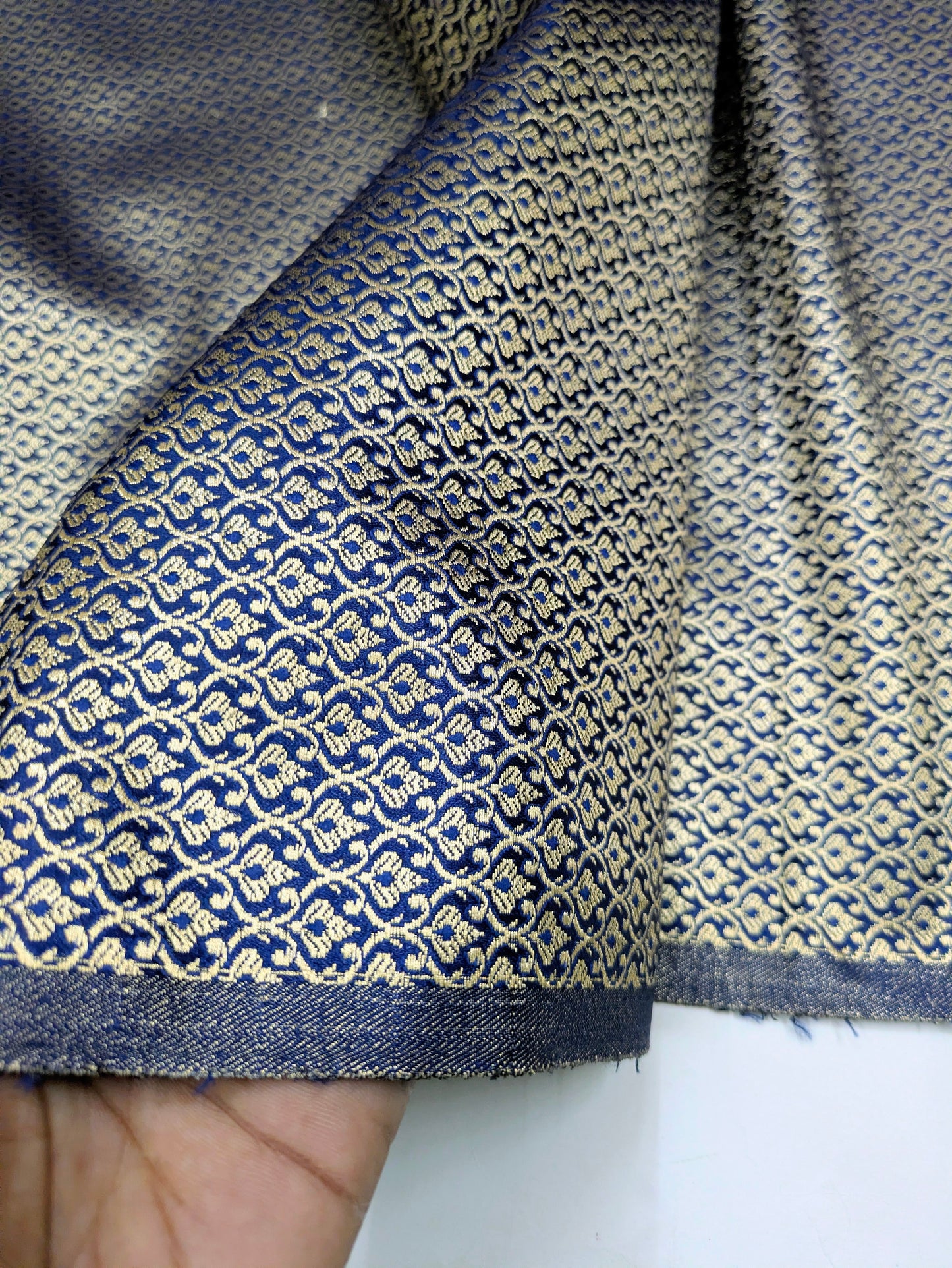 Brocade fabric Navy Blue Gold Jacquard Damask Rayon Silk brocade Fabric Wedding Bridal High Grade Designer fabric by the yard/Meter Material