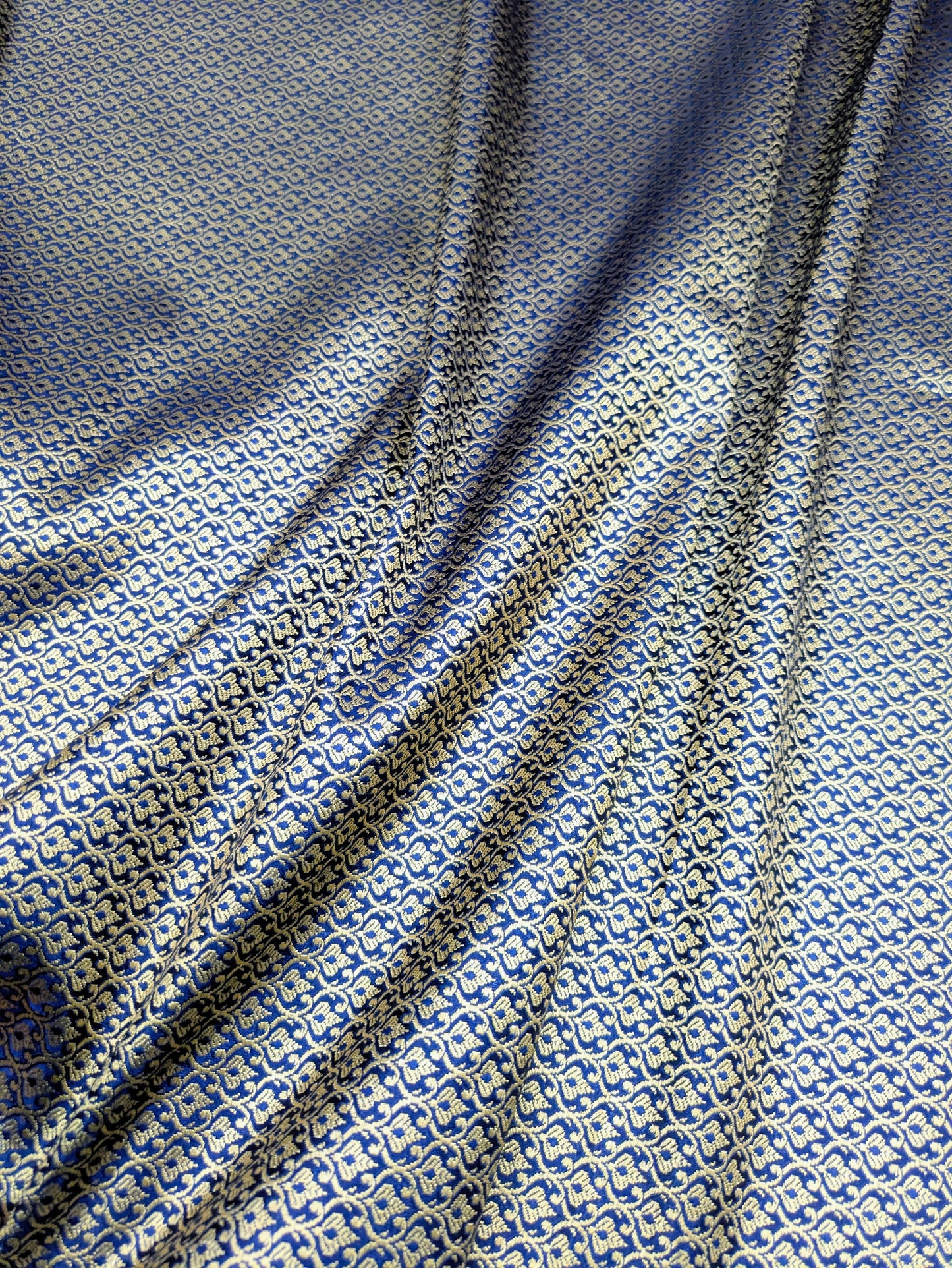 Brocade fabric Navy Blue Gold Jacquard Damask Rayon Silk brocade Fabric Wedding Bridal High Grade Designer fabric by the yard/Meter Material