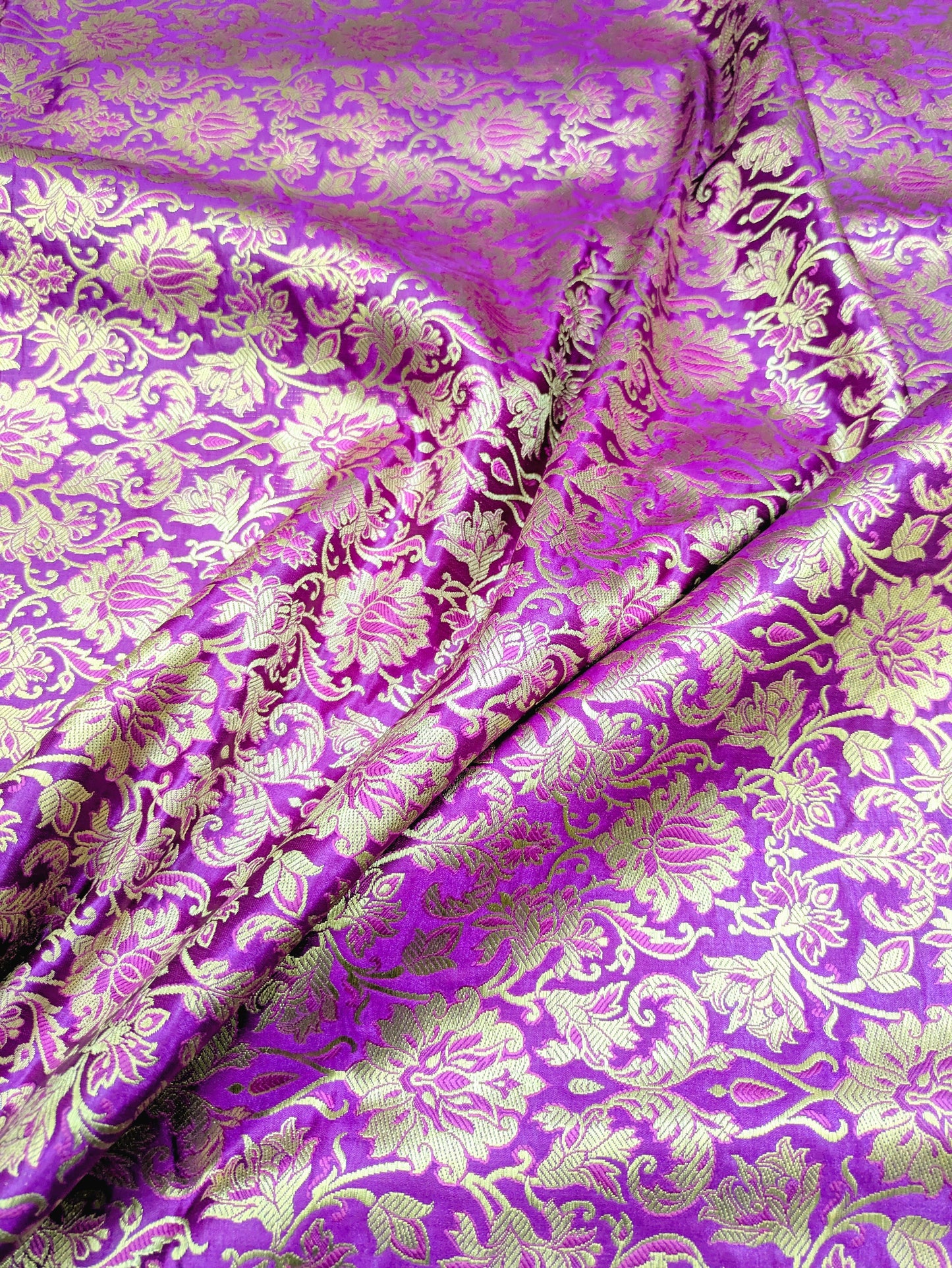 Purple Gold jacquard brocade fabric, Wedding dress, Historical fabric, Gothic fabric, Theatre costume, Brokat stoff, Home décor fabric - NFAF127