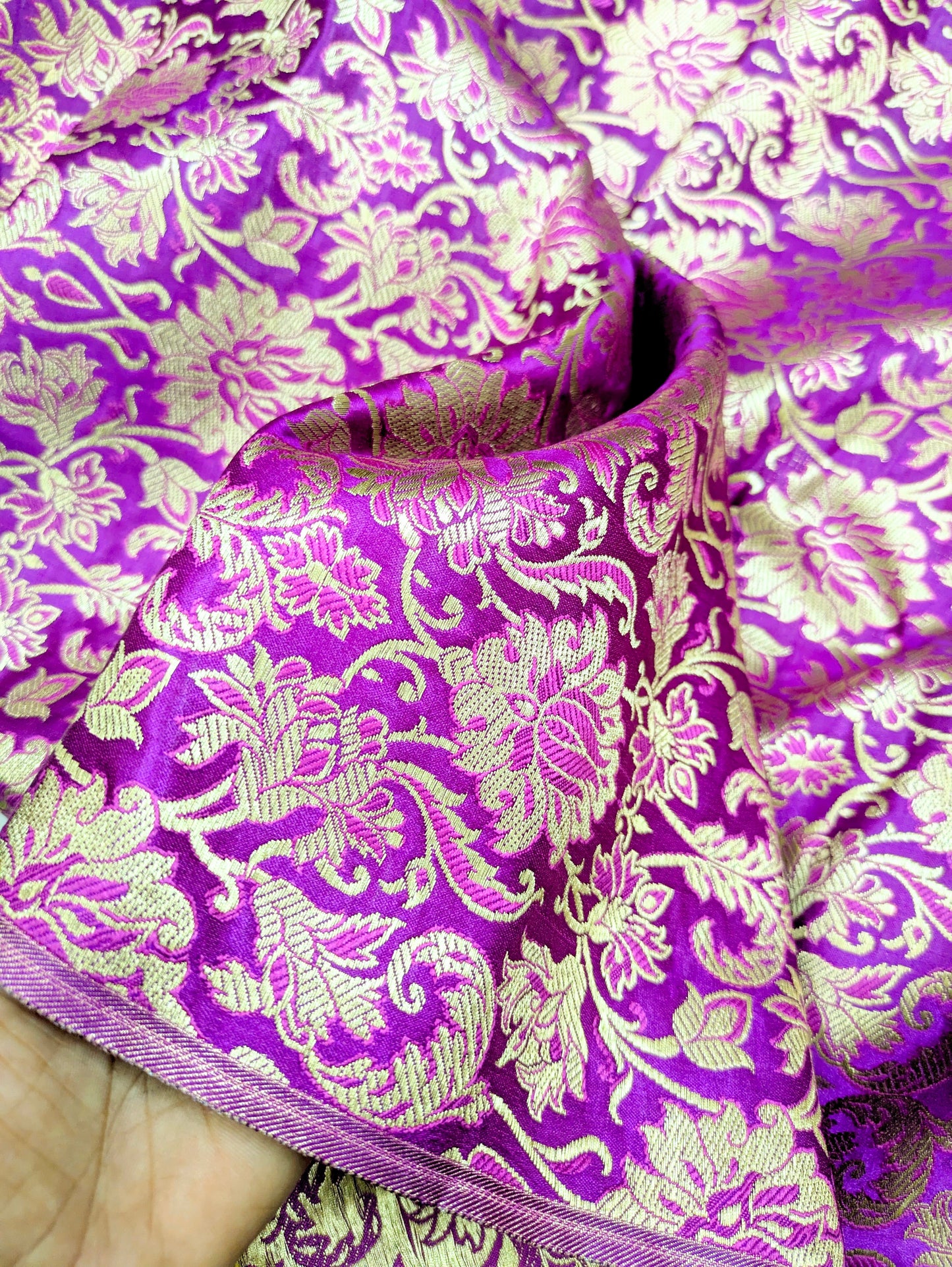 Purple Gold jacquard brocade fabric, Wedding dress, Historical fabric, Gothic fabric, Theatre costume, Brokat stoff, Home décor fabric - NFAF127
