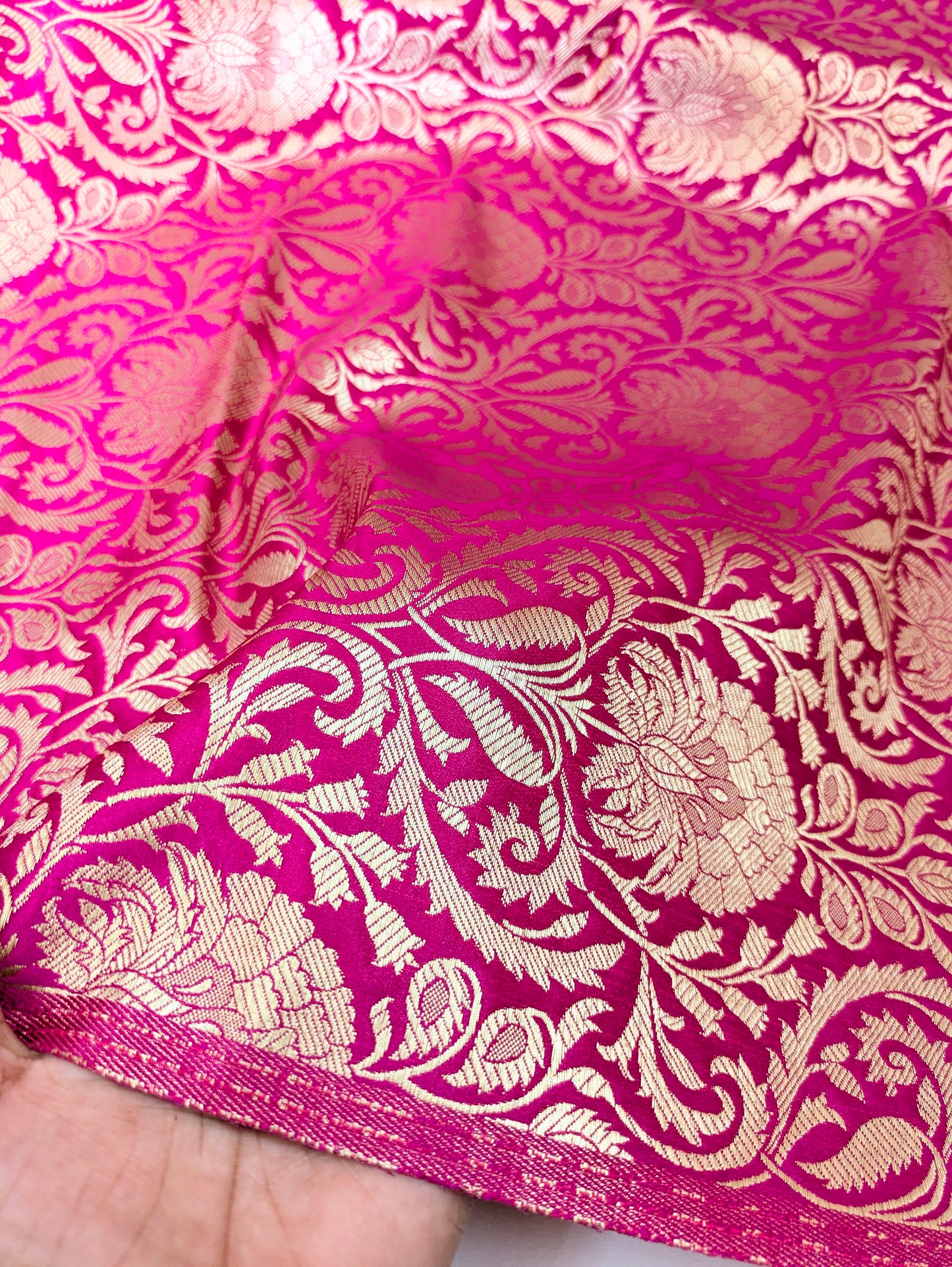 Indian banarasi brocade fabric, Pink Gold Flower brocade fabric, Wedding fabric, Rayon silk brocade, Gothic fabric, Designer fabric - NFAF137