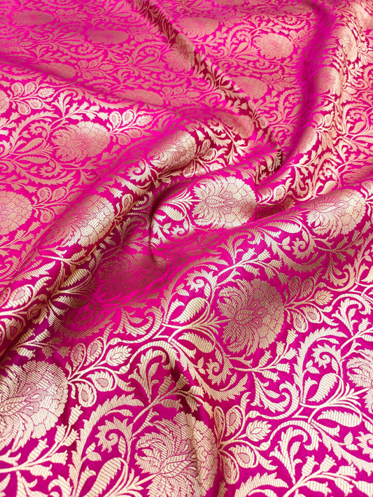 Indian banarasi brocade fabric, Pink Gold Flower brocade fabric, Wedding fabric, Rayon silk brocade, Gothic fabric, Designer fabric - NFAF137
