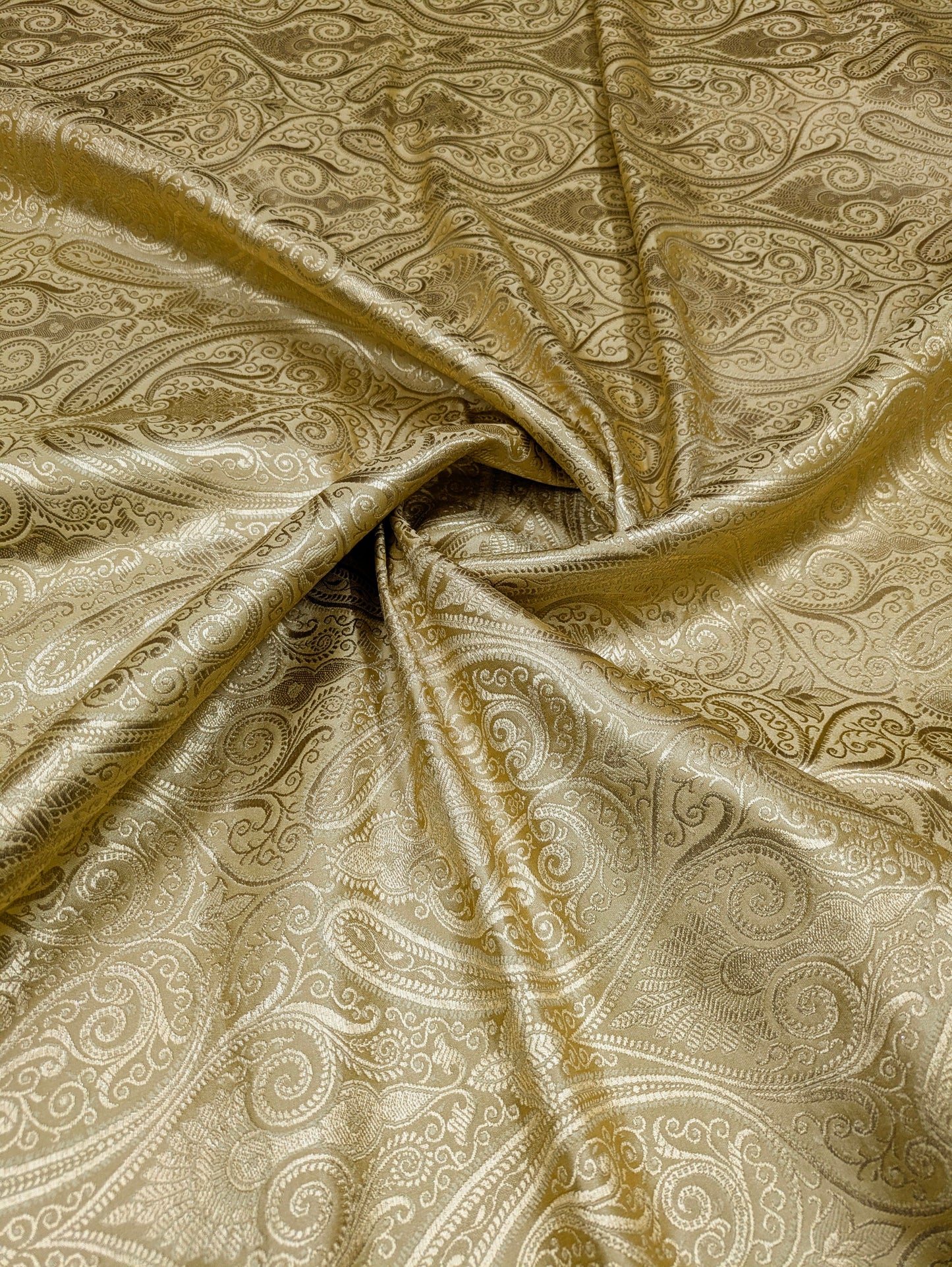 Beige gold damask jacquard brocade fabric, Home décor fabric, Theatre costume, Vintage textile, Renaissance fabric - NFAF568