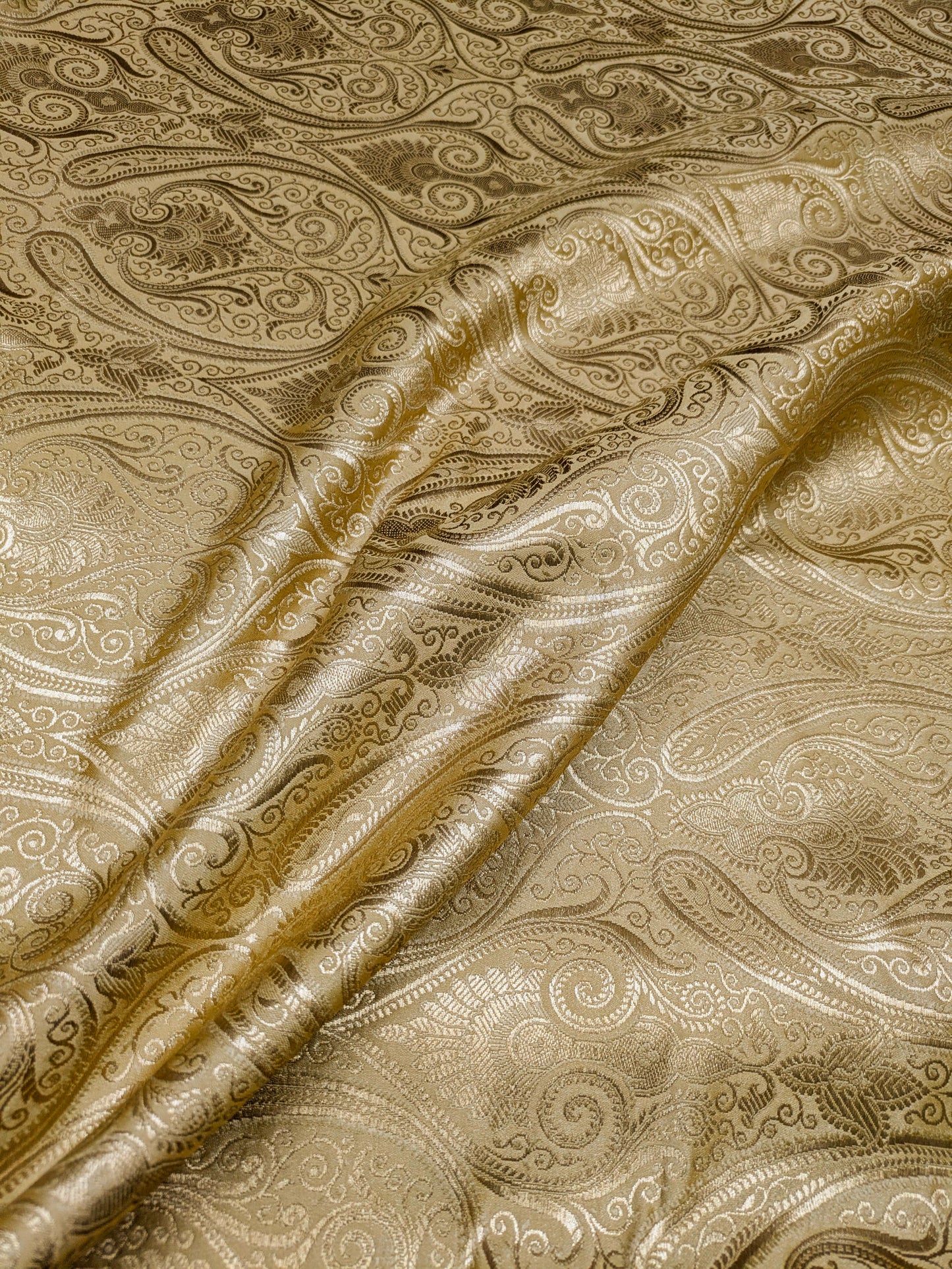 Beige gold damask jacquard brocade fabric, Home décor fabric, Theatre costume, Vintage textile, Renaissance fabric - NFAF568