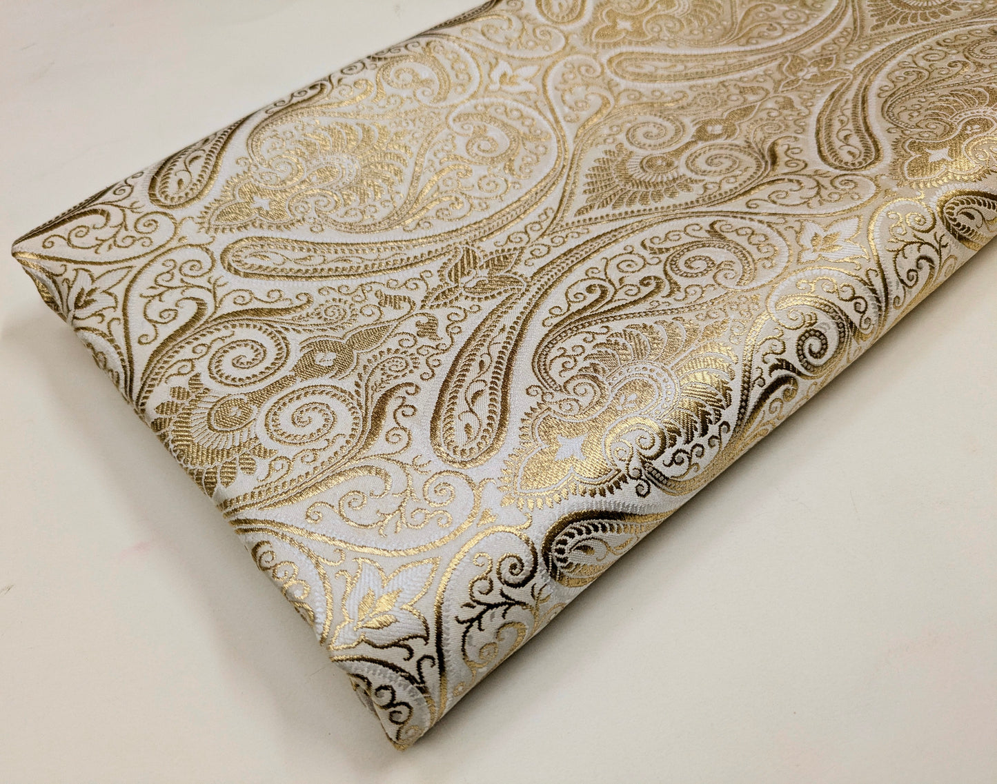 White Gold Banarasi Brocade fabric by the Yard Jacquard Damask Tissu Upholstery Brocade Fabric Wedding Bridal Silk Dress fabric- NFAF140