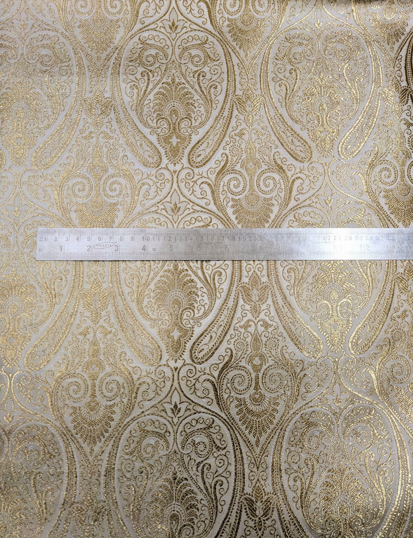 White Gold Banarasi Brocade fabric by the Yard Jacquard Damask Tissu Upholstery Brocade Fabric Wedding Bridal Silk Dress fabric- NFAF140