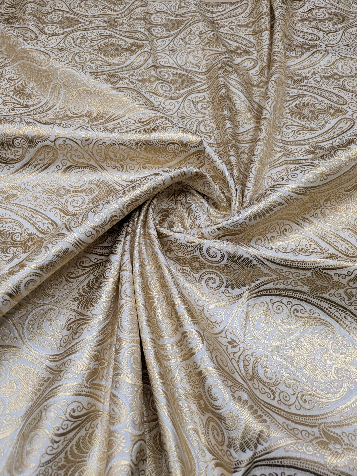 White Gold Banarasi Brocade fabric by the Yard Jacquard Damask Tissu Upholstery Brocade Fabric Wedding Bridal Silk Dress fabric- NFAF140