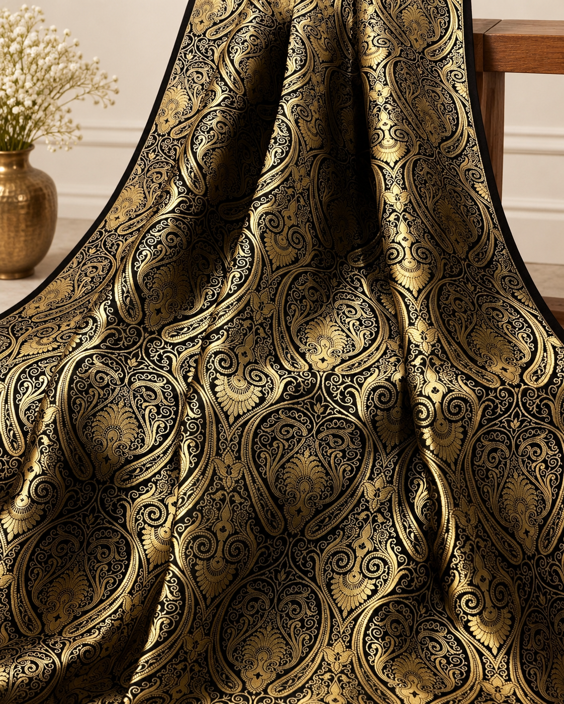 Brocade fabric by the yard Jacquard damask Black Gold Brocade fabric Wedding dress Bridal Brocade Fabric Luxury Decor Upholstery brocade