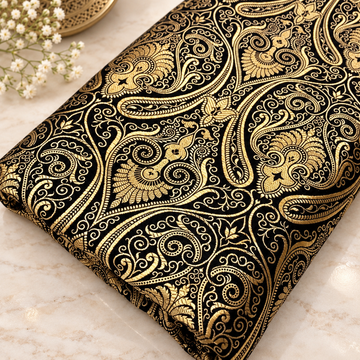 Brocade fabric by the yard Jacquard damask Black Gold Brocade fabric Wedding dress Bridal Brocade Fabric Luxury Decor Upholstery brocade