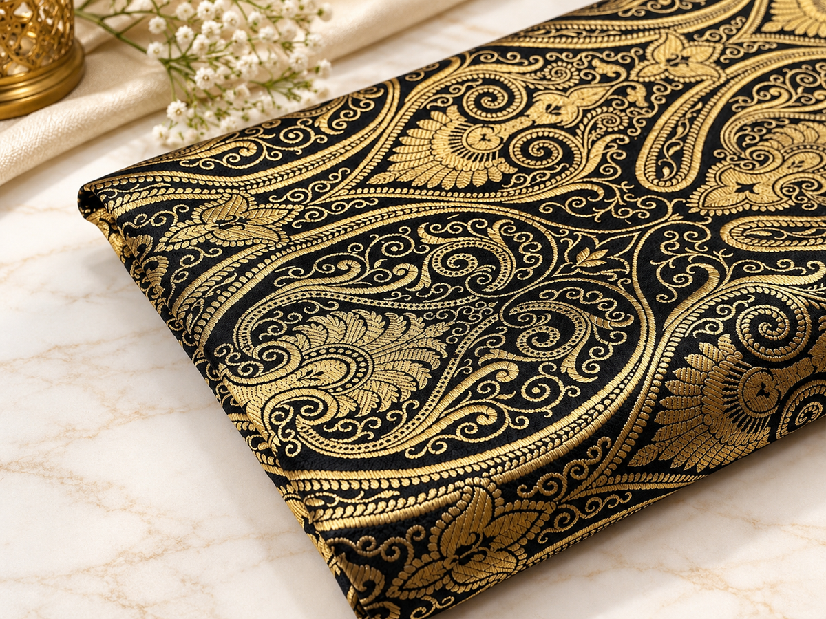 Brocade fabric by the yard Jacquard damask Black Gold Brocade fabric Wedding dress Bridal Brocade Fabric Luxury Decor Upholstery brocade
