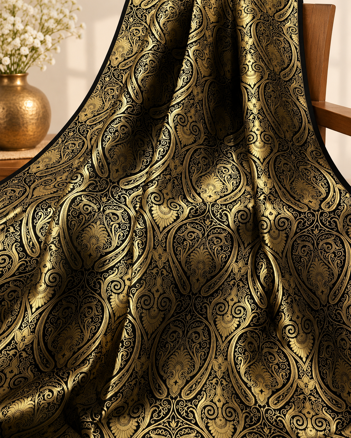 Brocade fabric by the yard Jacquard damask Black Gold Brocade fabric Wedding dress Bridal Brocade Fabric Luxury Decor Upholstery brocade