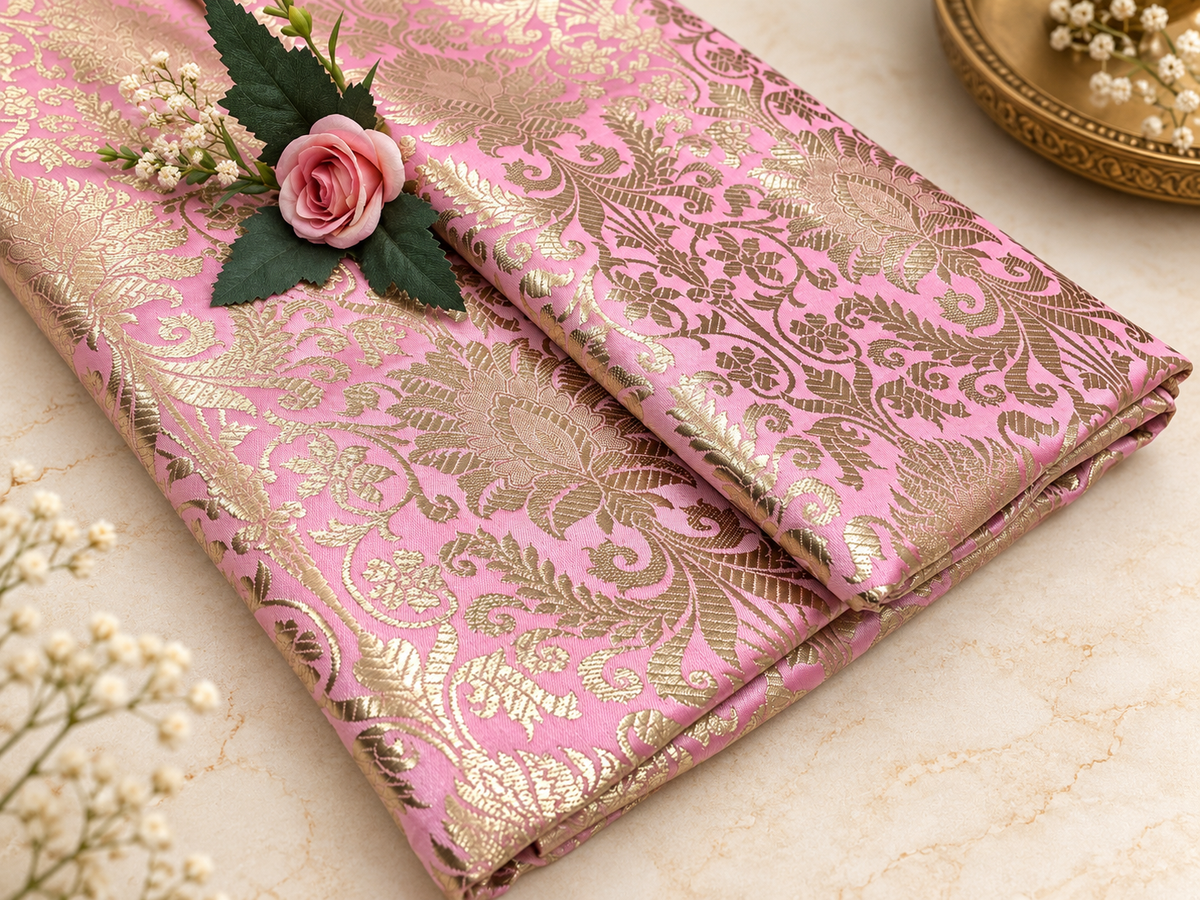 Brocade fabric Pink Gold Jacquard Damask Rayon Silk brocade Fabric Wedding Bridal High Grade Designer fabric by the yard Material NFAF146