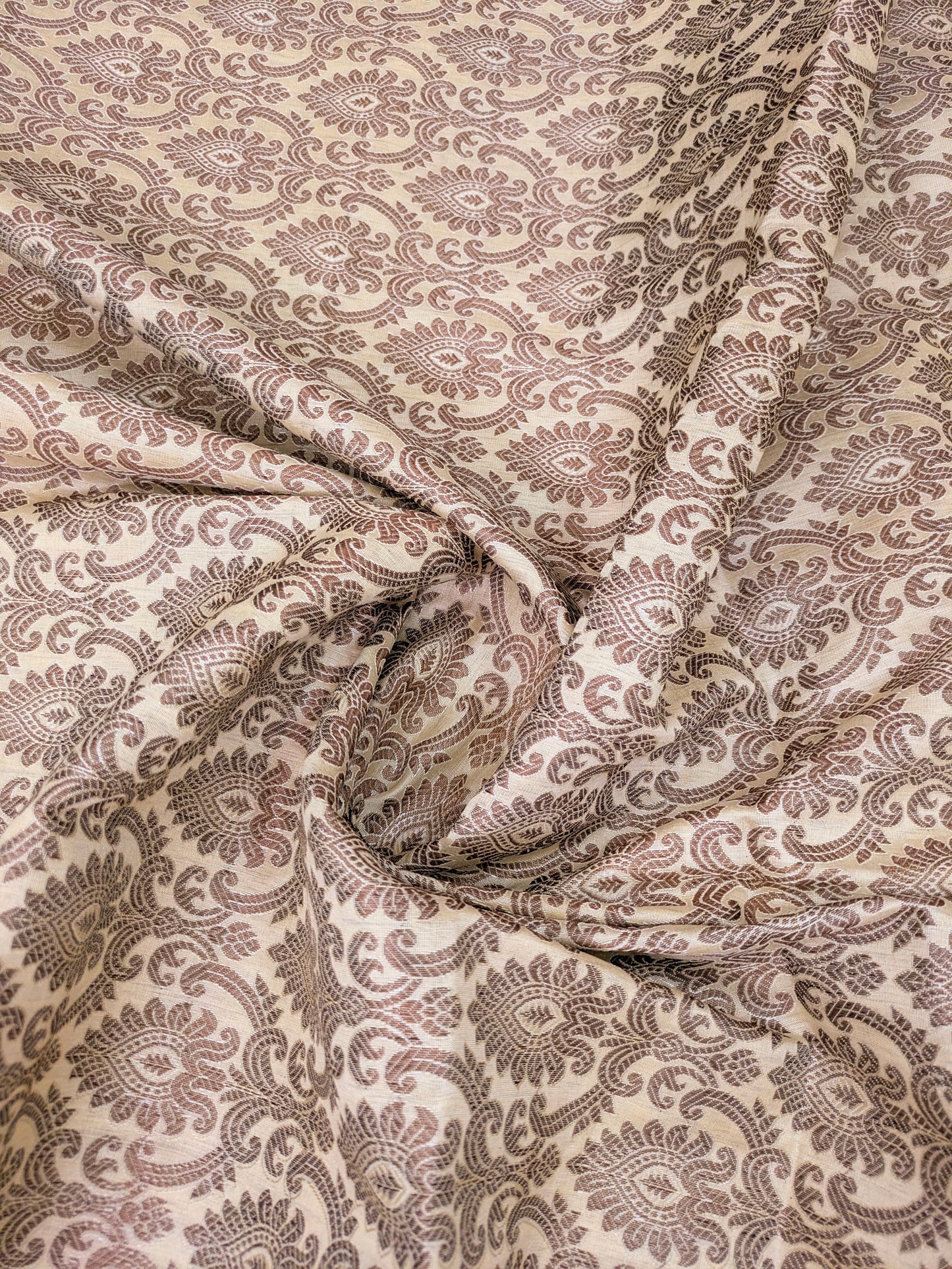 Beige Banarasi Brocade fabric by the yard/meter Jacquard damask fabric Gift for her Wedding bridal fabric Satin silk Dress Fabric- NFAF149