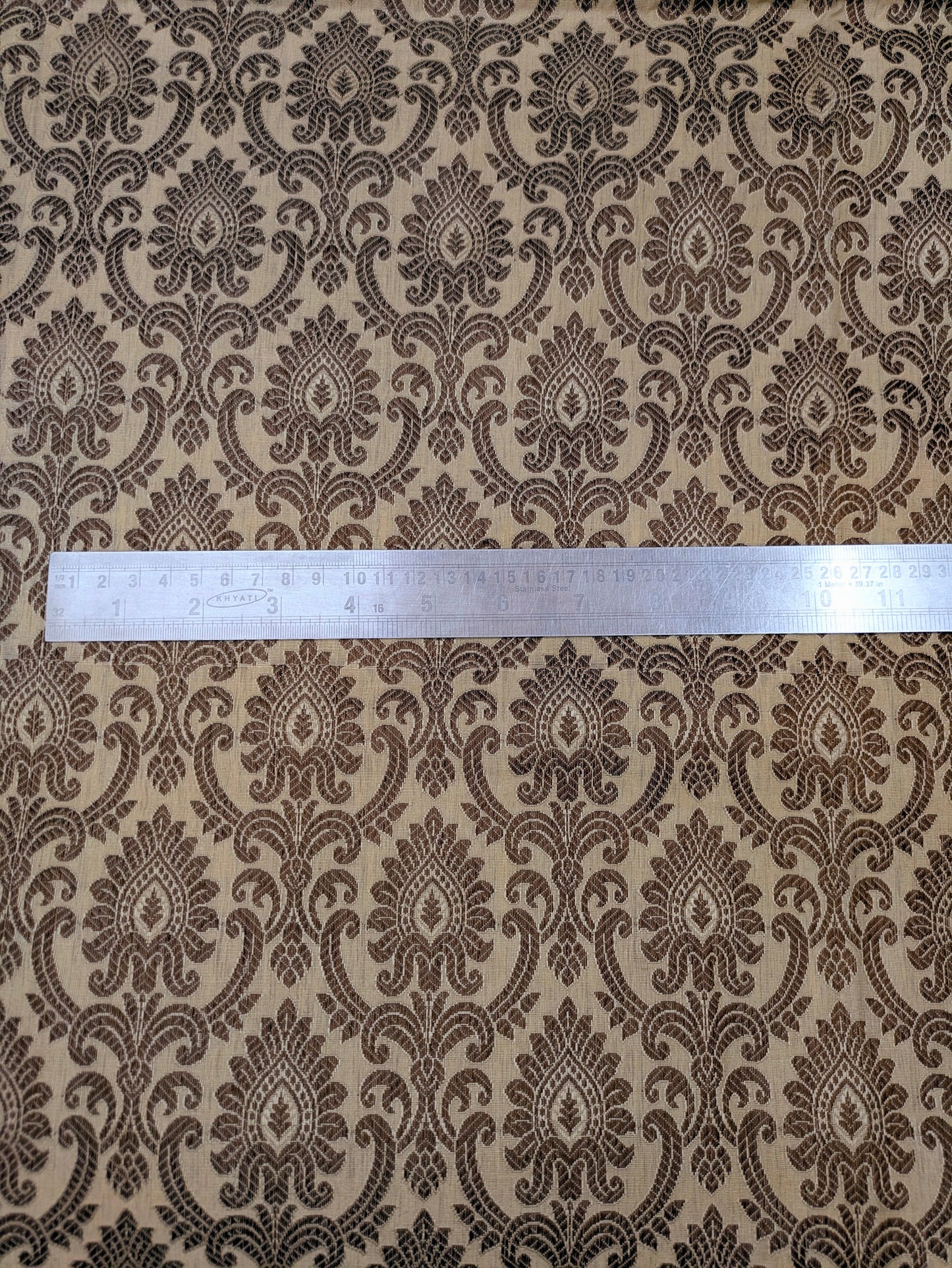Beige Banarasi Brocade fabric by the yard/meter Jacquard damask fabric Gift for her Wedding bridal fabric Satin silk Dress Fabric- NFAF149