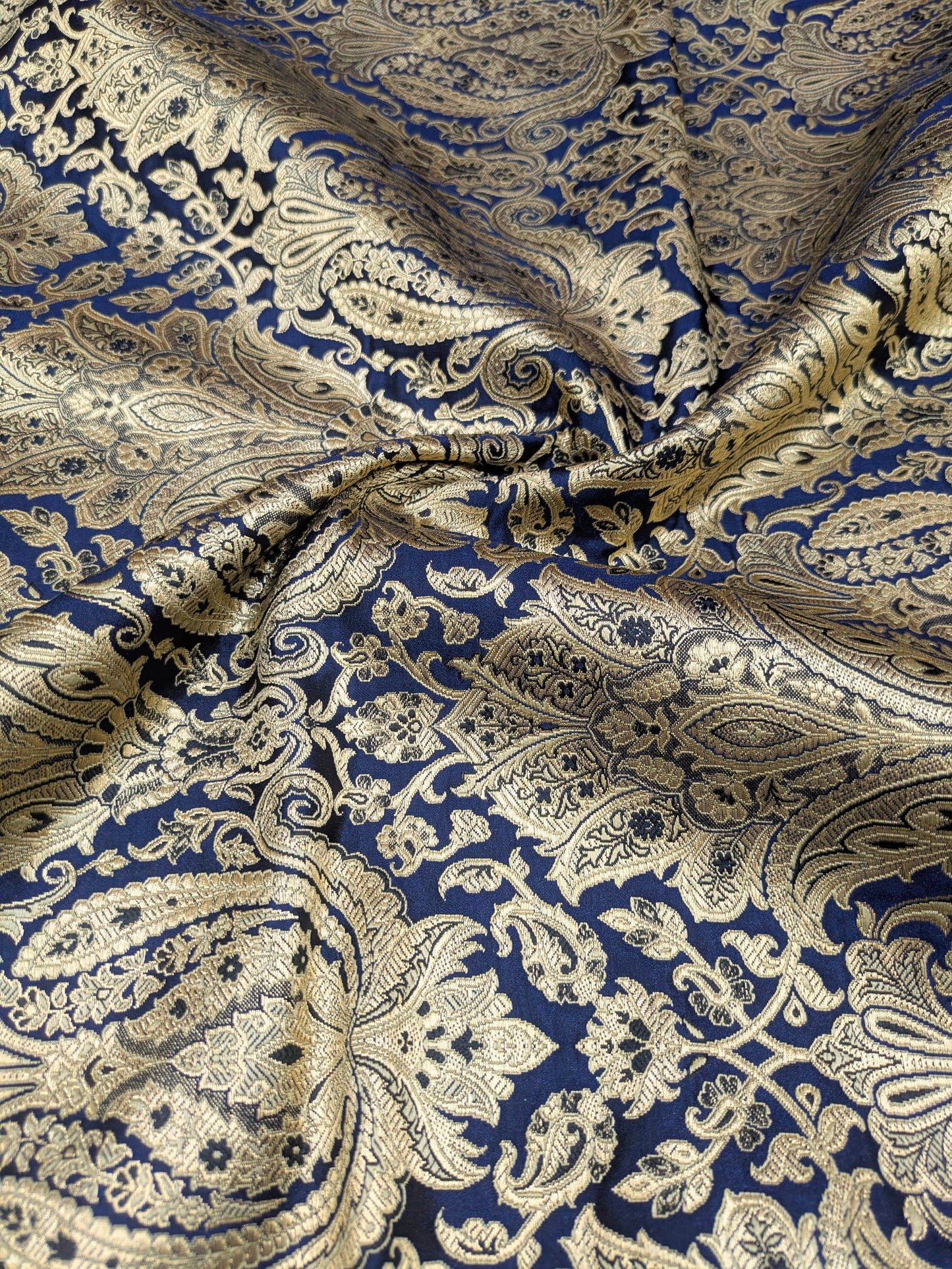 Indian Brocade fabric Jacquard damask fabric Blue Gold fabric Wedding bridal fabric Luxury dress fabric Upholstery fabric by the yard NFAF151