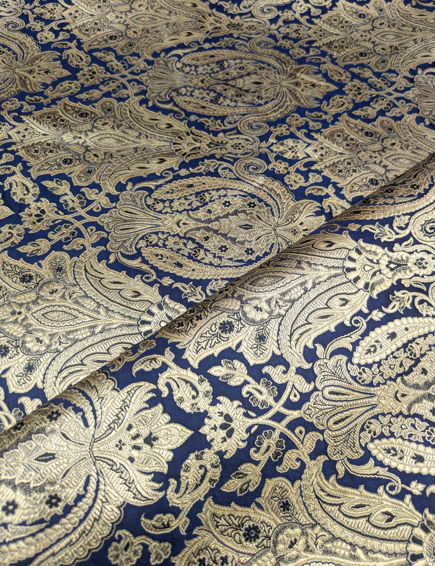 Indian Brocade fabric Jacquard damask fabric Blue Gold fabric Wedding bridal fabric Luxury dress fabric Upholstery fabric by the yard NFAF151
