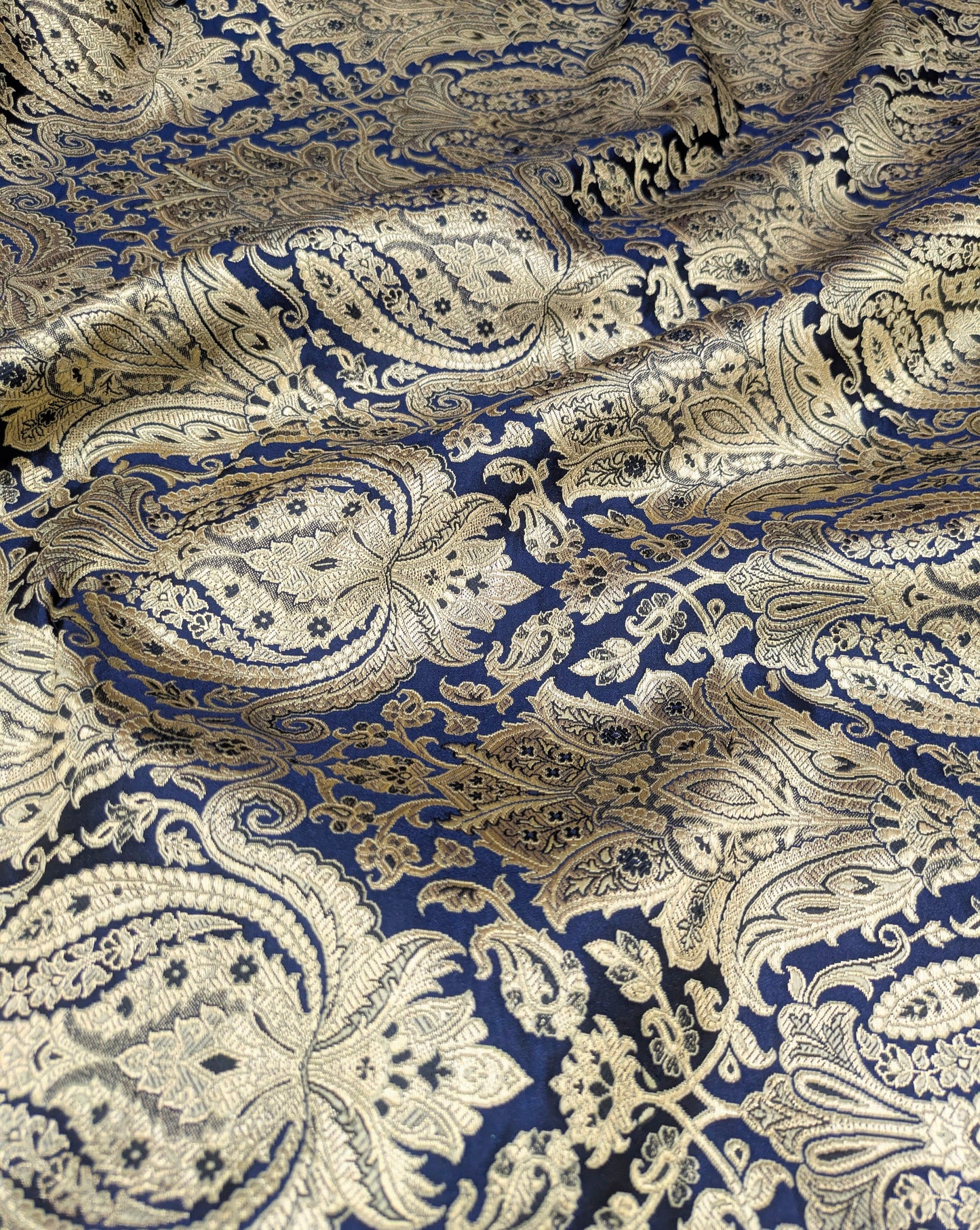 Indian Brocade fabric Jacquard damask fabric Blue Gold fabric Wedding bridal fabric Luxury dress fabric Upholstery fabric by the yard NFAF151