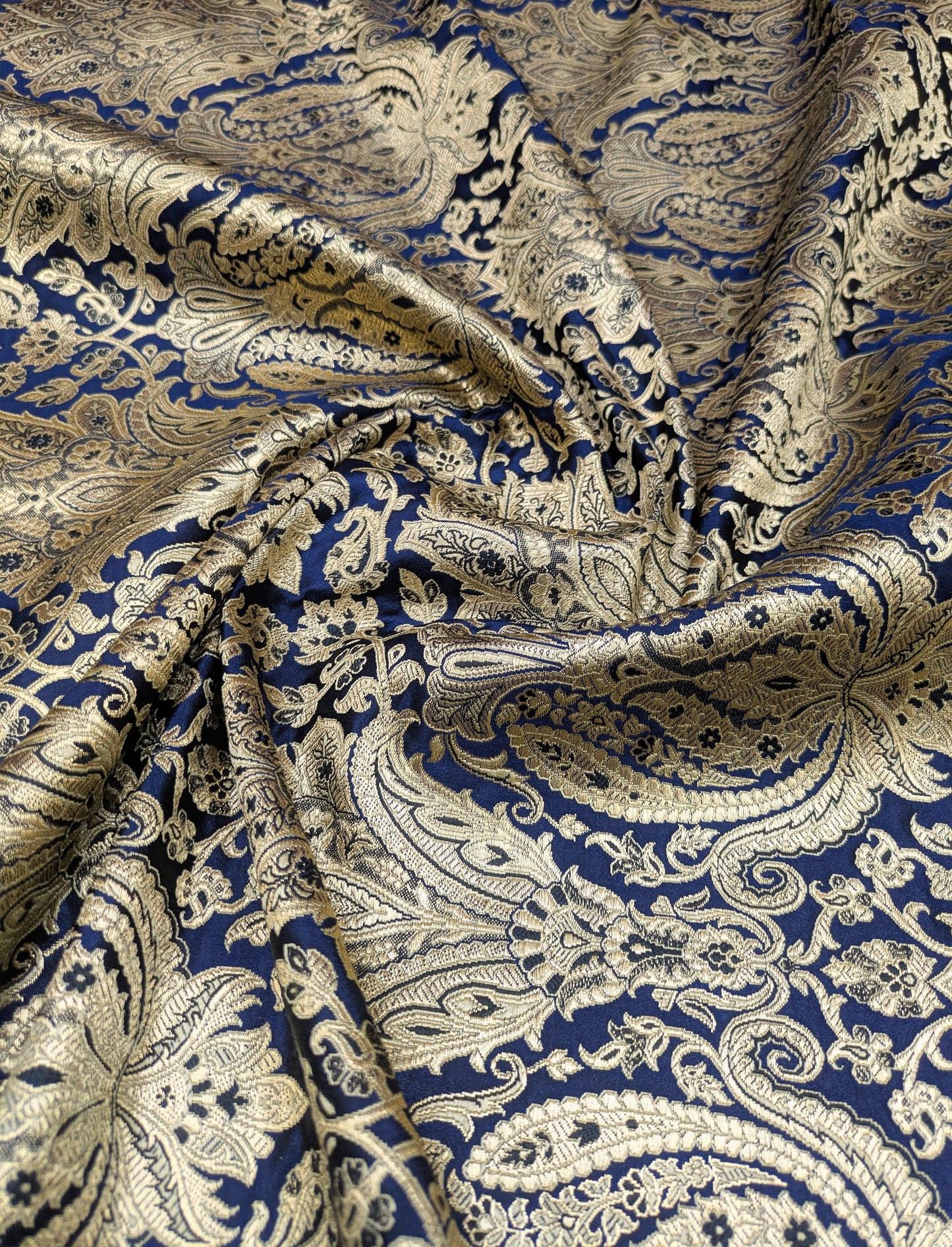 Indian Brocade fabric Jacquard damask fabric Blue Gold fabric Wedding bridal fabric Luxury dress fabric Upholstery fabric by the yard NFAF151