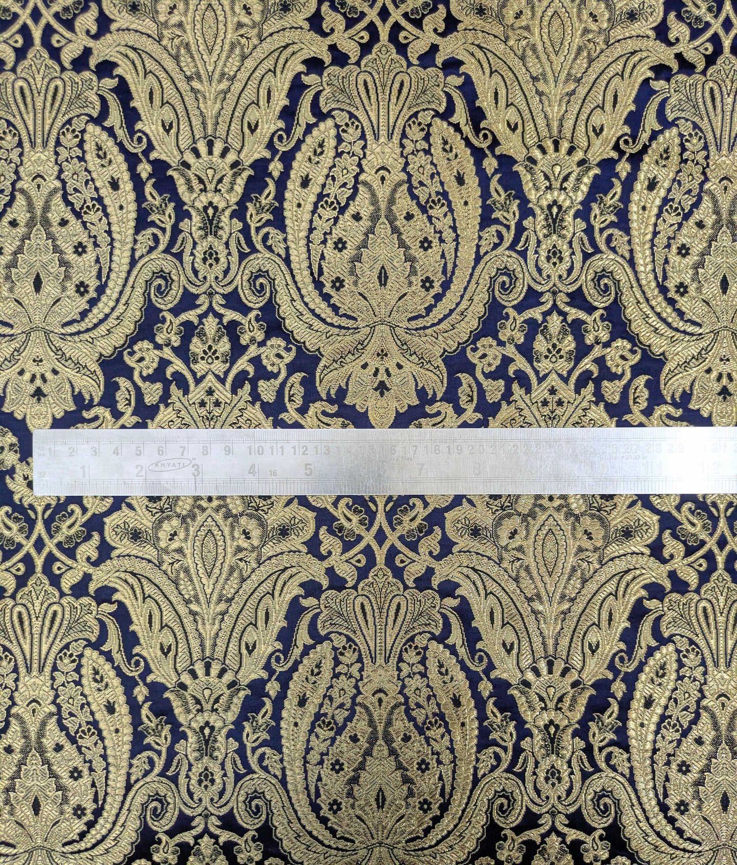 Indian Brocade fabric Jacquard damask fabric Blue Gold fabric Wedding bridal fabric Luxury dress fabric Upholstery fabric by the yard NFAF151