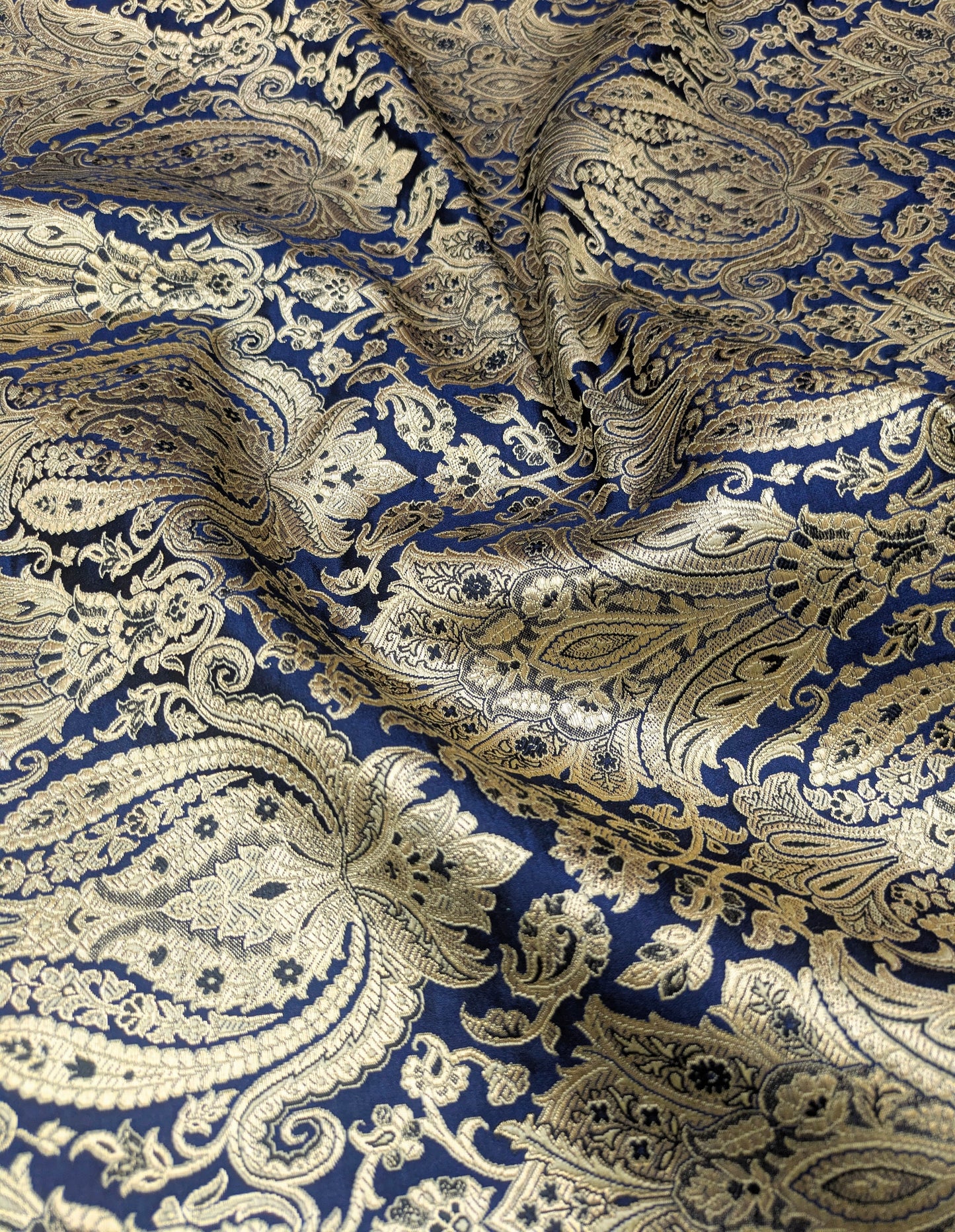 Indian Brocade fabric Jacquard damask fabric Blue Gold fabric Wedding bridal fabric Luxury dress fabric Upholstery fabric by the yard NFAF151