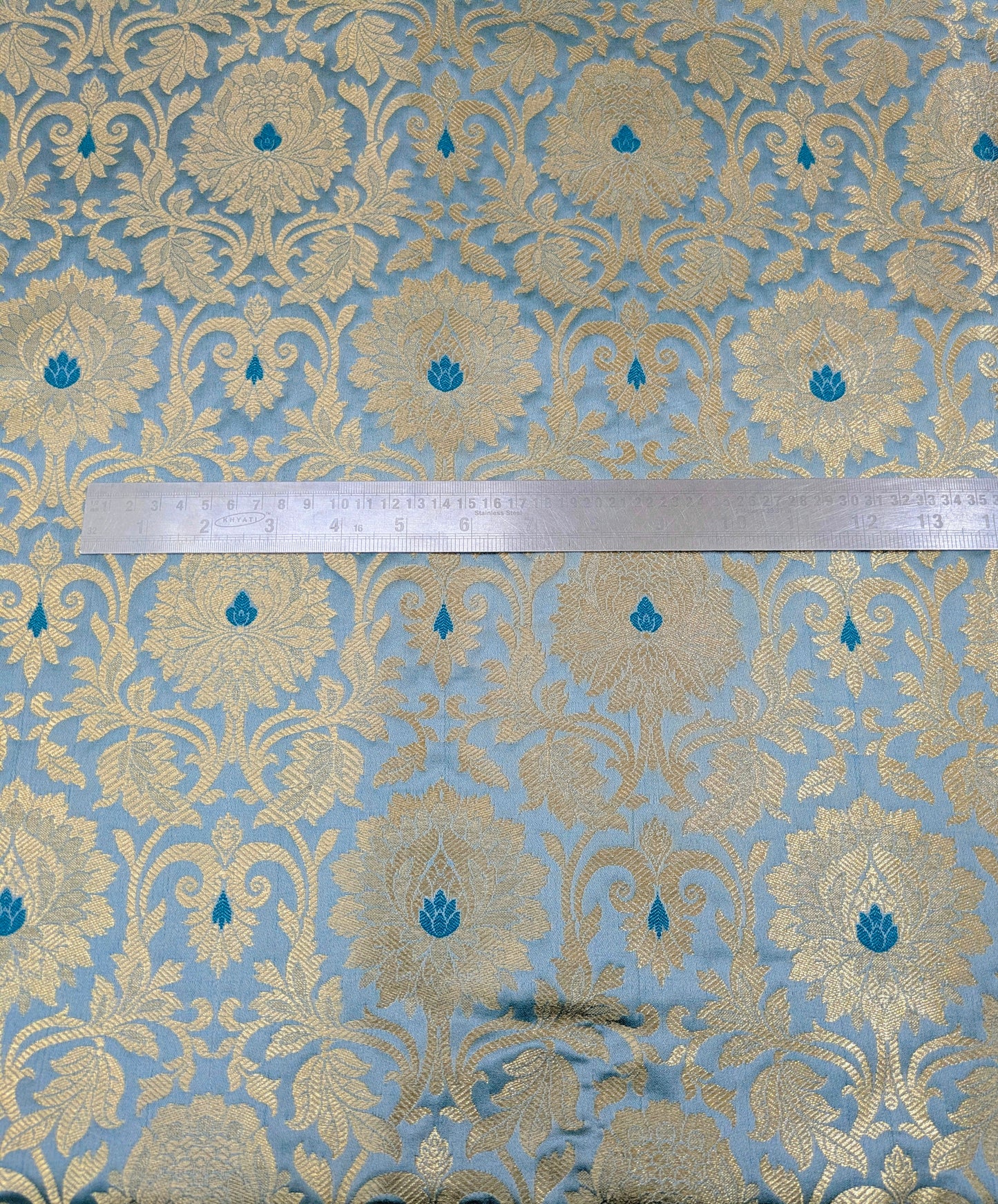 Brocade fabric Grayish Blue Gold Jacquard Damask Rayon Silk brocade Fabric Wedding Bridal High Grade Designer fabric by the yard Material NFAF15