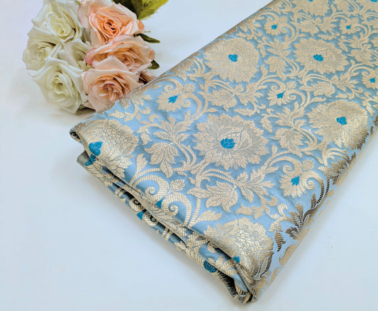 Brocade fabric Grayish Blue Gold Jacquard Damask Rayon Silk brocade Fabric Wedding Bridal High Grade Designer fabric by the yard Material NFAF15