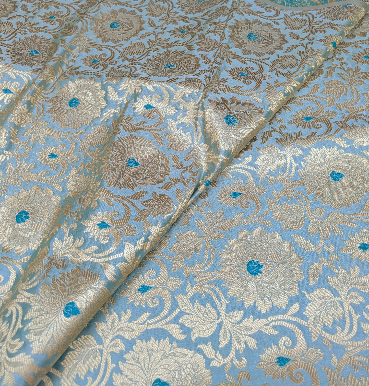 Brocade fabric Grayish Blue Gold Jacquard Damask Rayon Silk brocade Fabric Wedding Bridal High Grade Designer fabric by the yard Material NFAF15