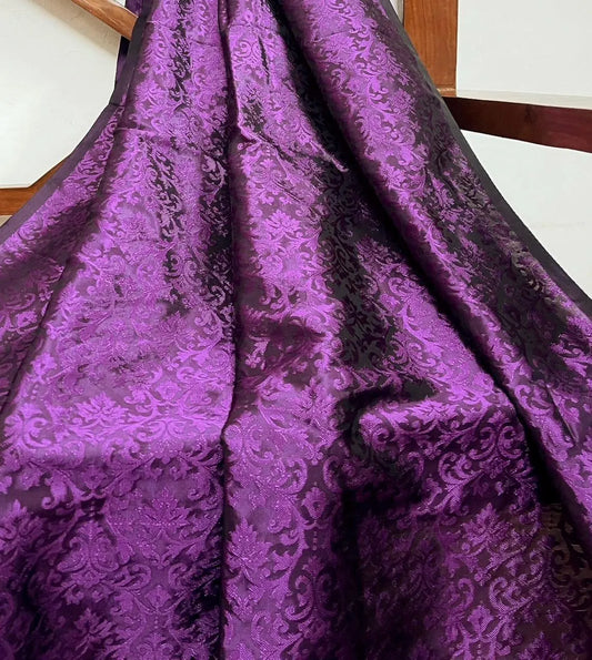 Brocade fabric Damask Jacquard fabric Purple embossed brocade fabric Home decor Fabric Dress Bridal Indian brocade fabric by the yard meter