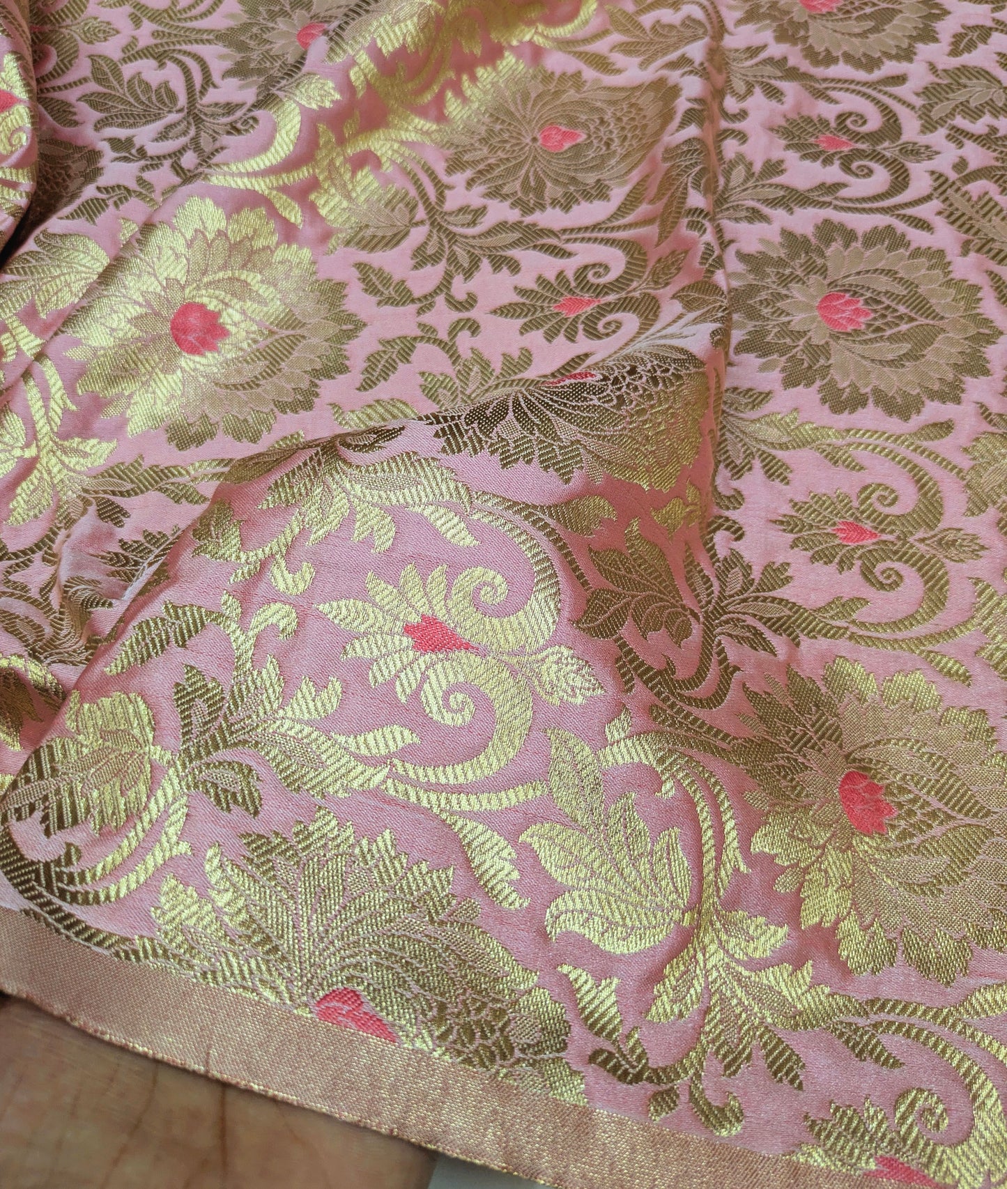 Brocade fabric Pink Gold fabric Jacquard Damask Fabric High Quality Indian Banarasi brocade Silk Wedding Bridal dress fabric by the yard NFAF16