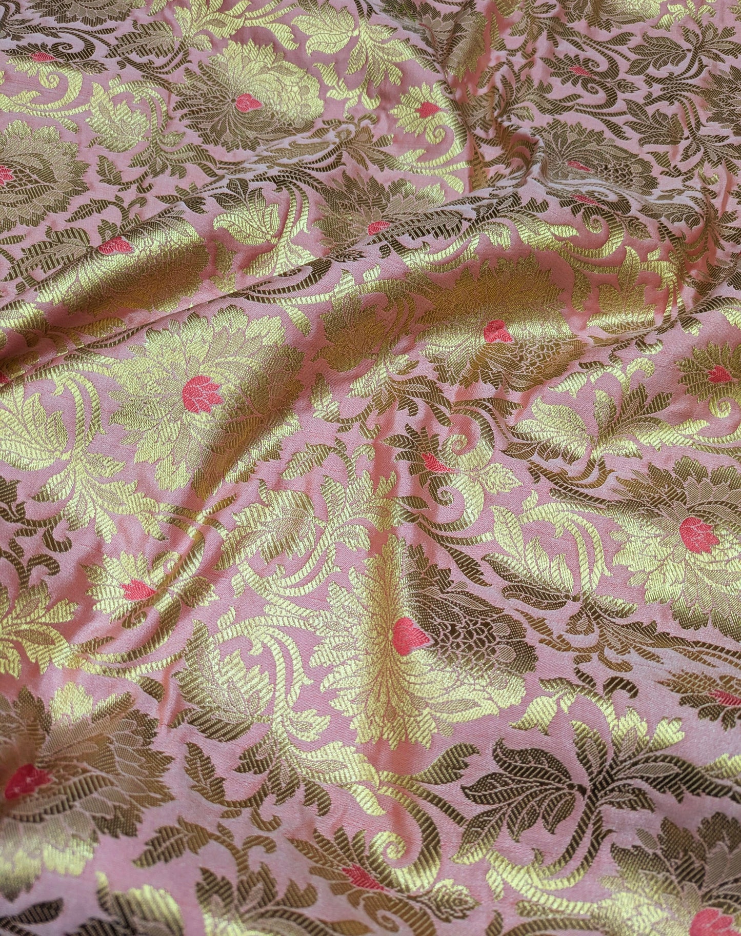 Brocade fabric Pink Gold fabric Jacquard Damask Fabric High Quality Indian Banarasi brocade Silk Wedding Bridal dress fabric by the yard NFAF16