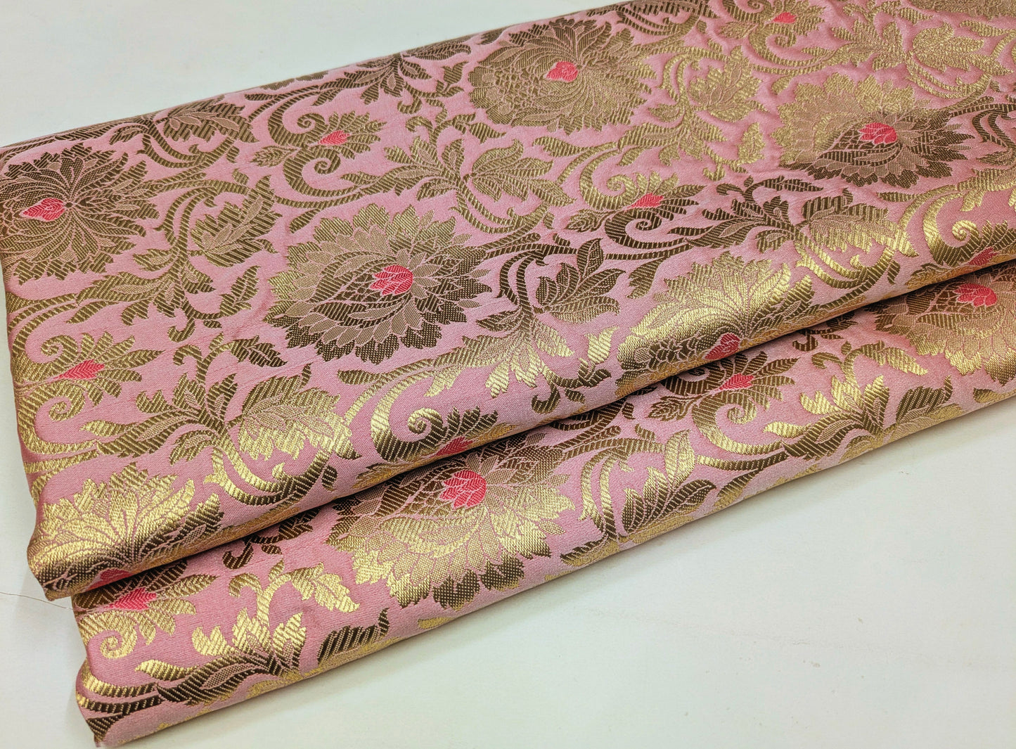 Brocade fabric Pink Gold fabric Jacquard Damask Fabric High Quality Indian Banarasi brocade Silk Wedding Bridal dress fabric by the yard NFAF16