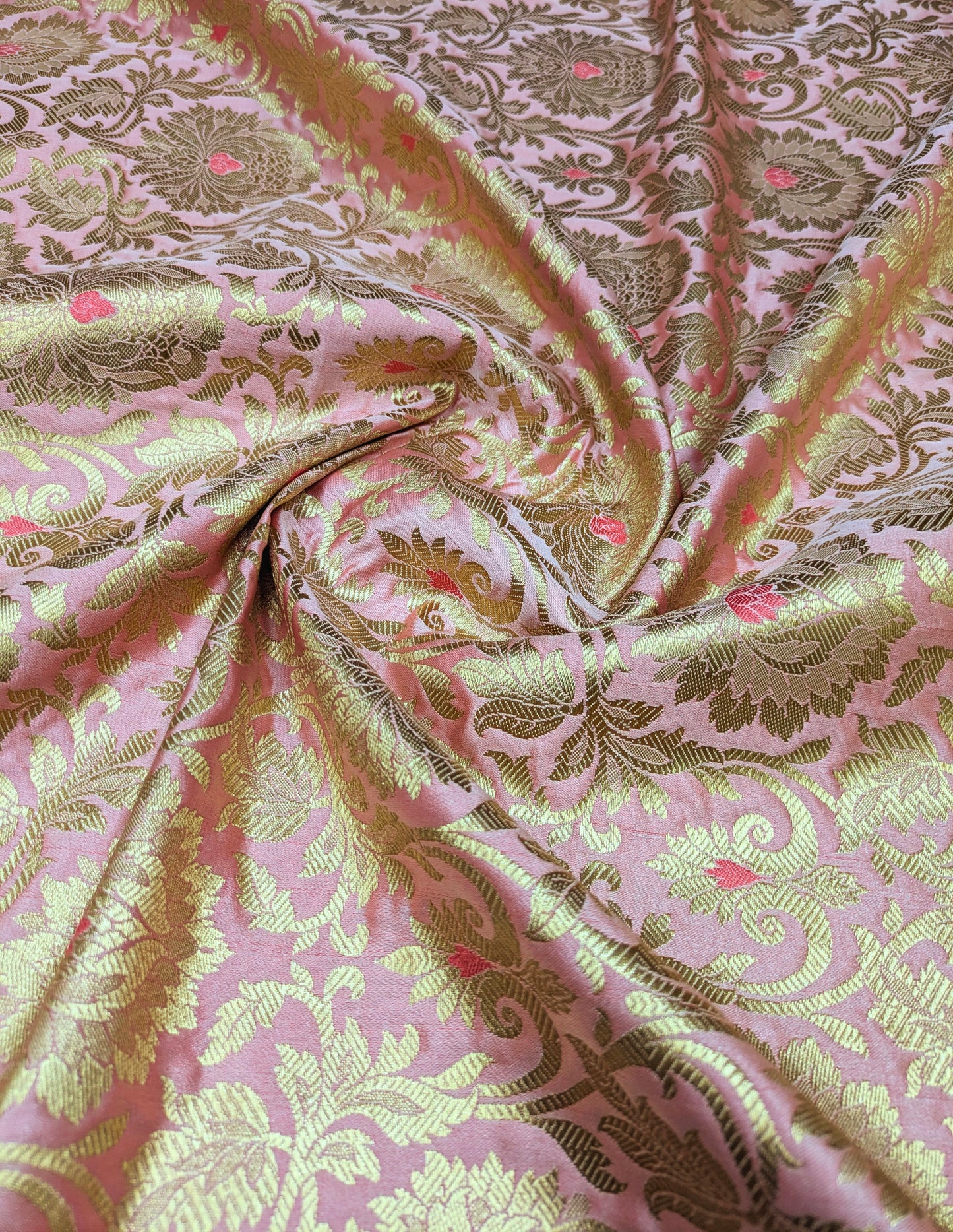 Brocade fabric Pink Gold fabric Jacquard Damask Fabric High Quality Indian Banarasi brocade Silk Wedding Bridal dress fabric by the yard NFAF16