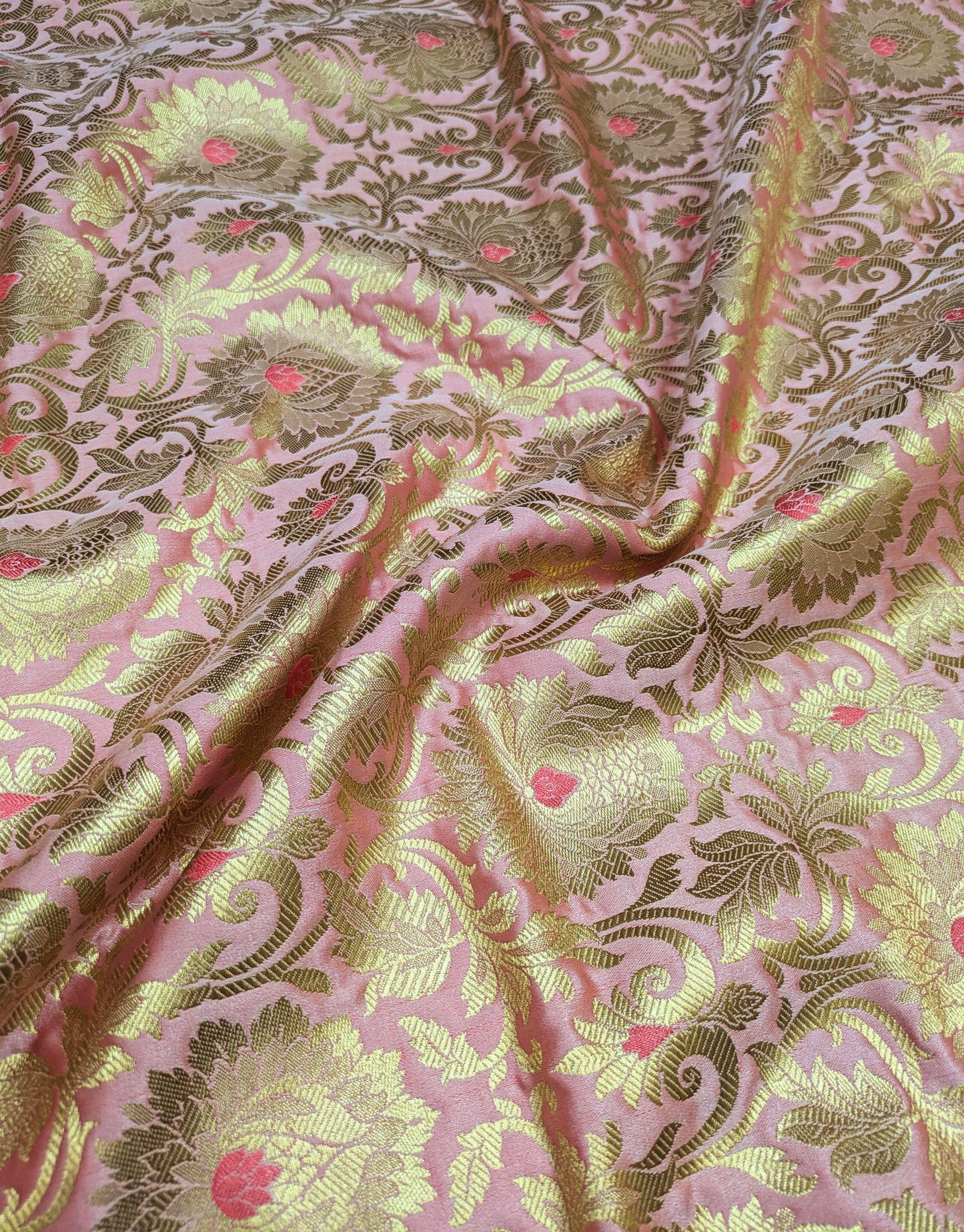 Brocade fabric Pink Gold fabric Jacquard Damask Fabric High Quality Indian Banarasi brocade Silk Wedding Bridal dress fabric by the yard NFAF16