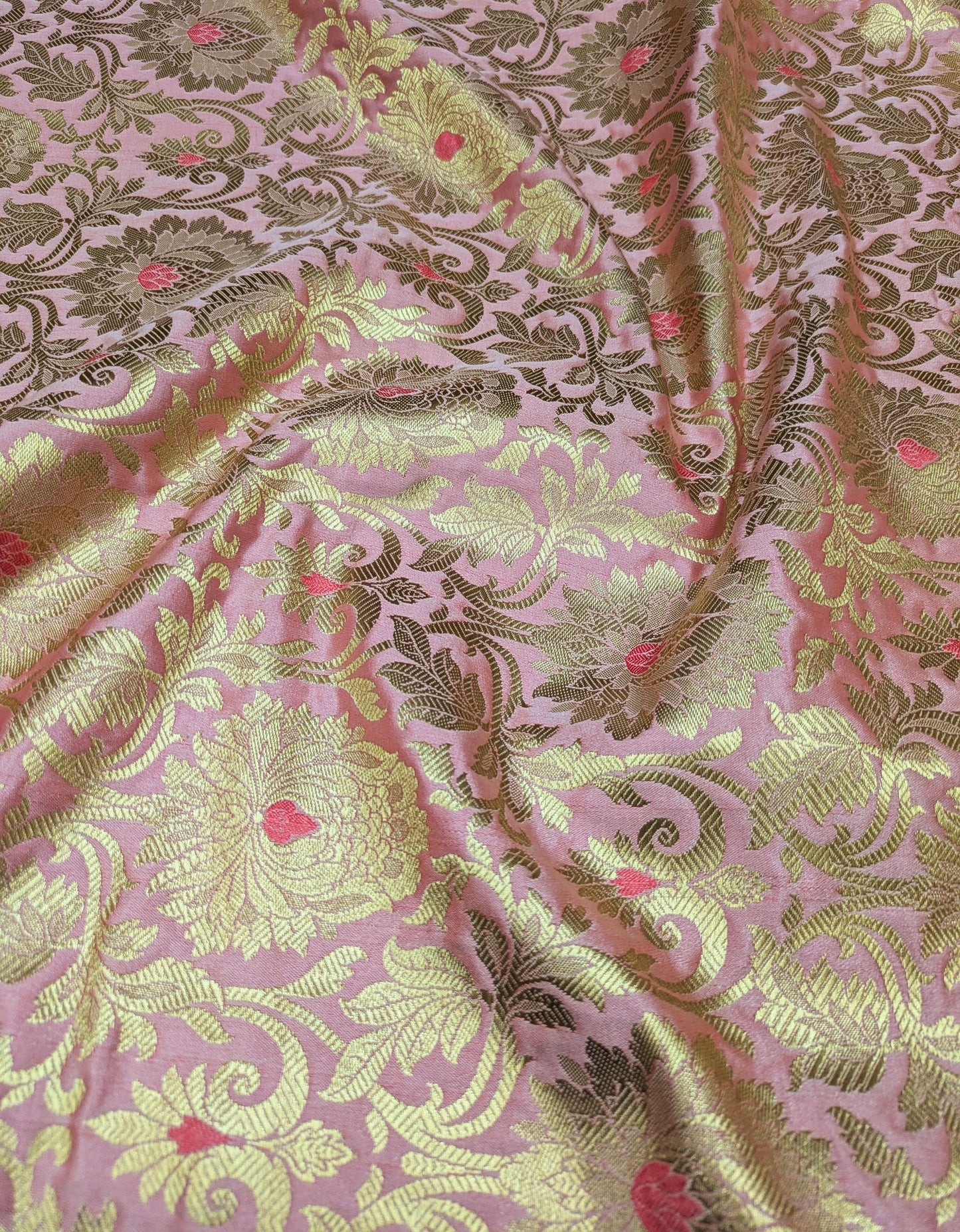 Brocade fabric Pink Gold fabric Jacquard Damask Fabric High Quality Indian Banarasi brocade Silk Wedding Bridal dress fabric by the yard NFAF16