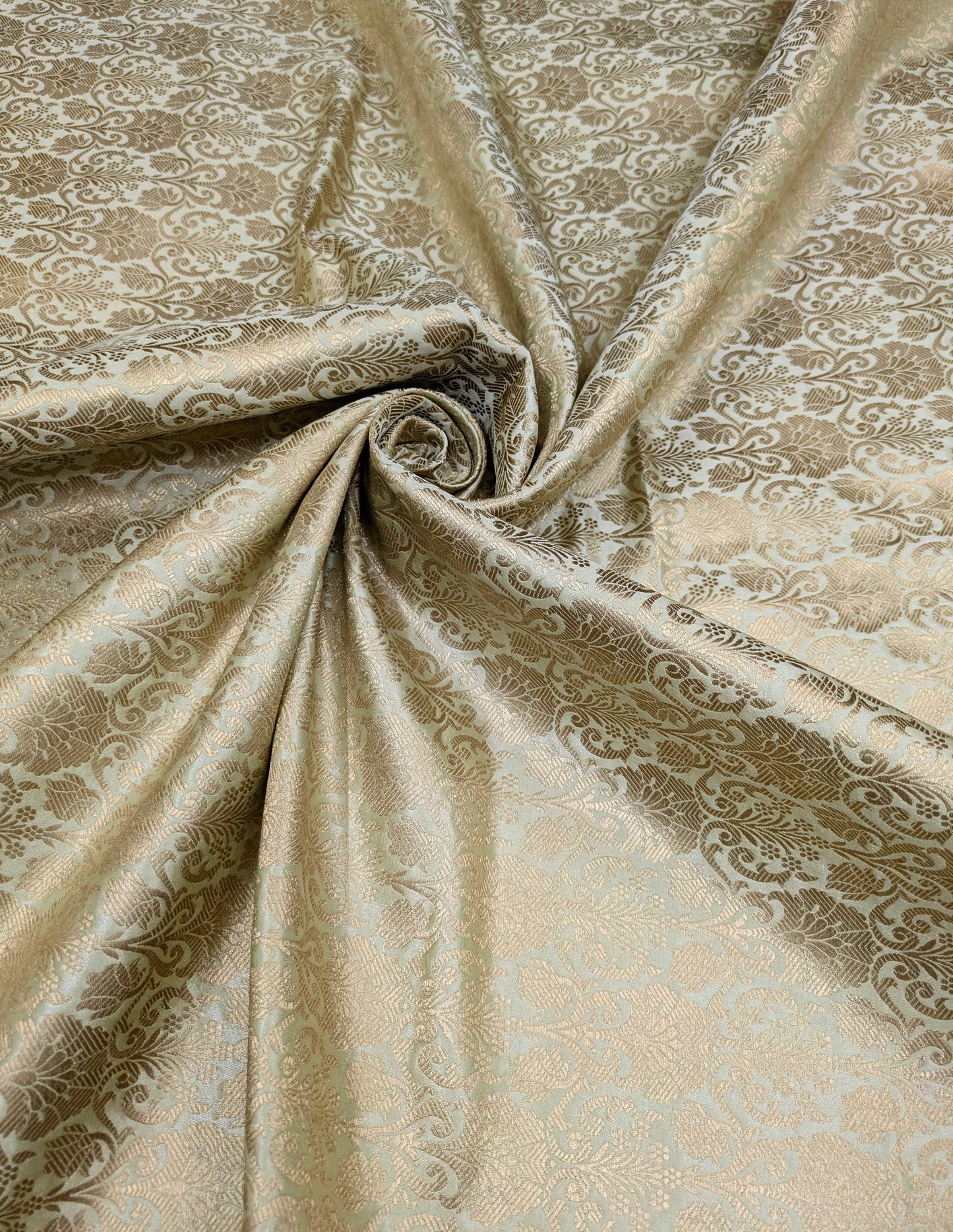 Indian Banarasi Brocade Fabric, Sage Green Gold Wedding dress fabric, Renaissance fabric, Fashion fabric, Theatre costume - NFAF171