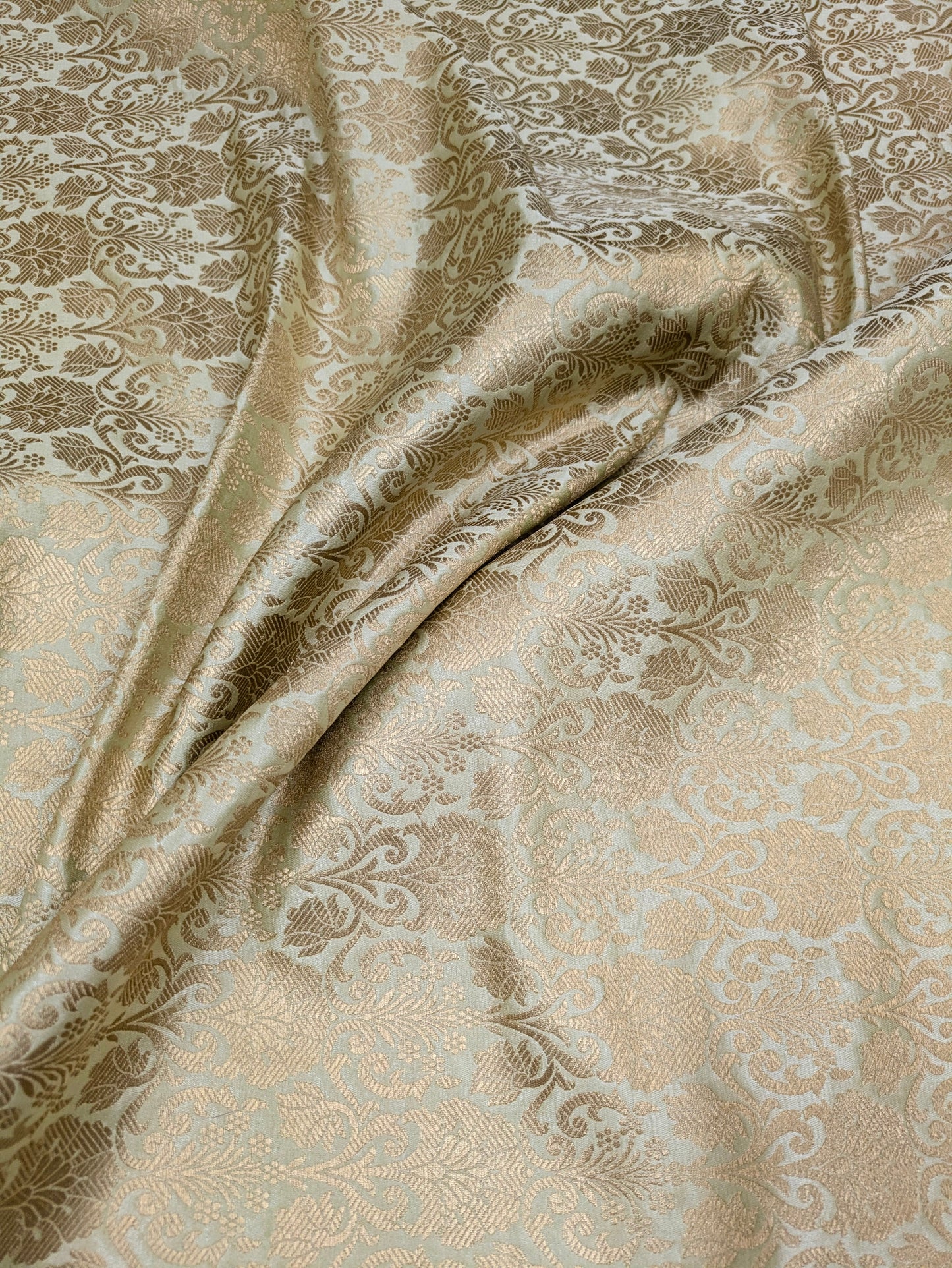 Indian Banarasi Brocade Fabric, Sage Green Gold Wedding dress fabric, Renaissance fabric, Fashion fabric, Theatre costume - NFAF171