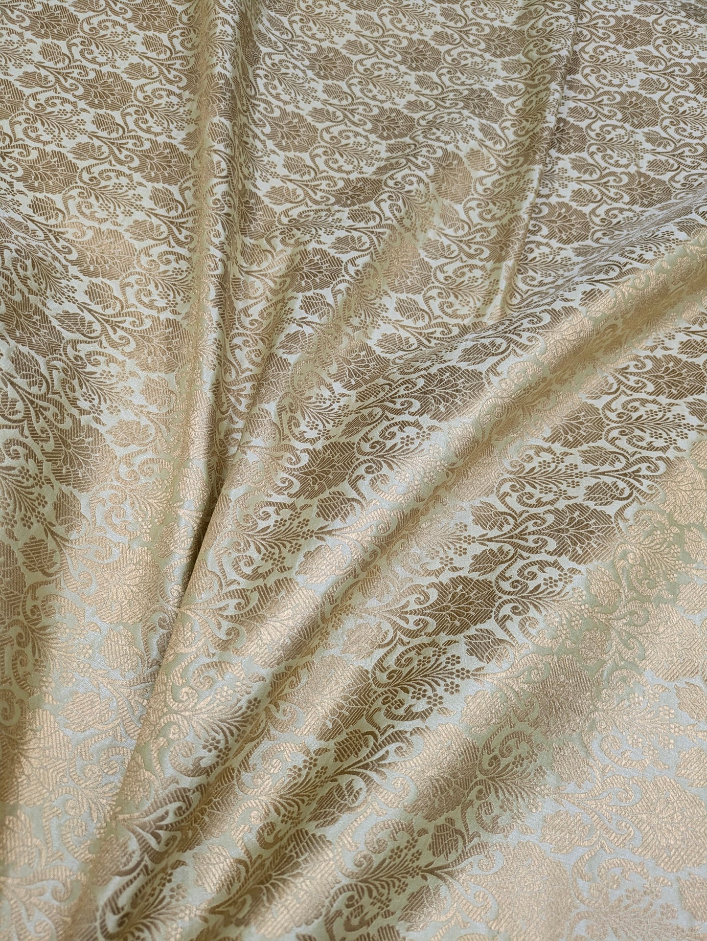 Indian Banarasi Brocade Fabric, Sage Green Gold Wedding dress fabric, Renaissance fabric, Fashion fabric, Theatre costume - NFAF171