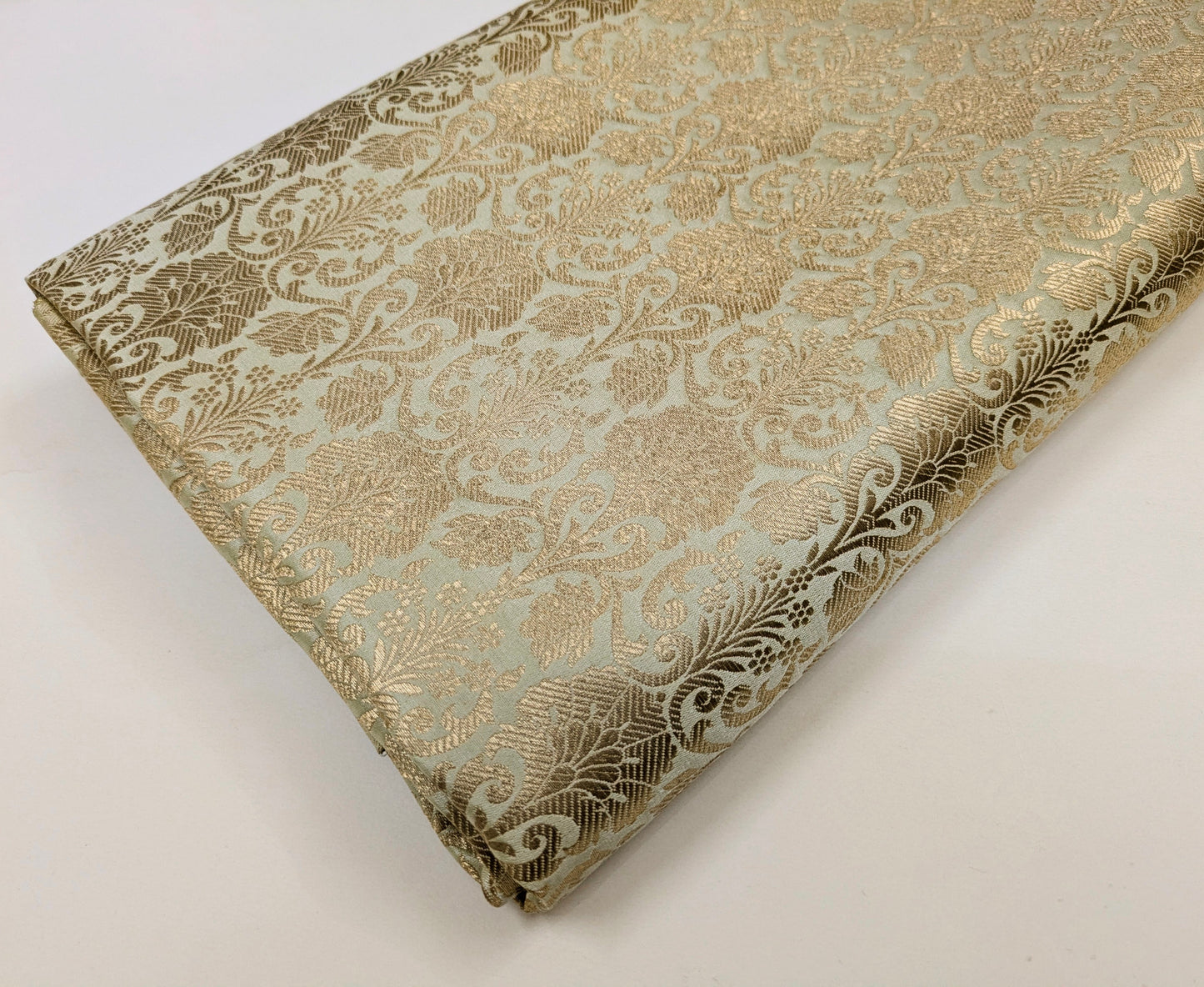 Indian Banarasi Brocade Fabric, Sage Green Gold Wedding dress fabric, Renaissance fabric, Fashion fabric, Theatre costume - NFAF171