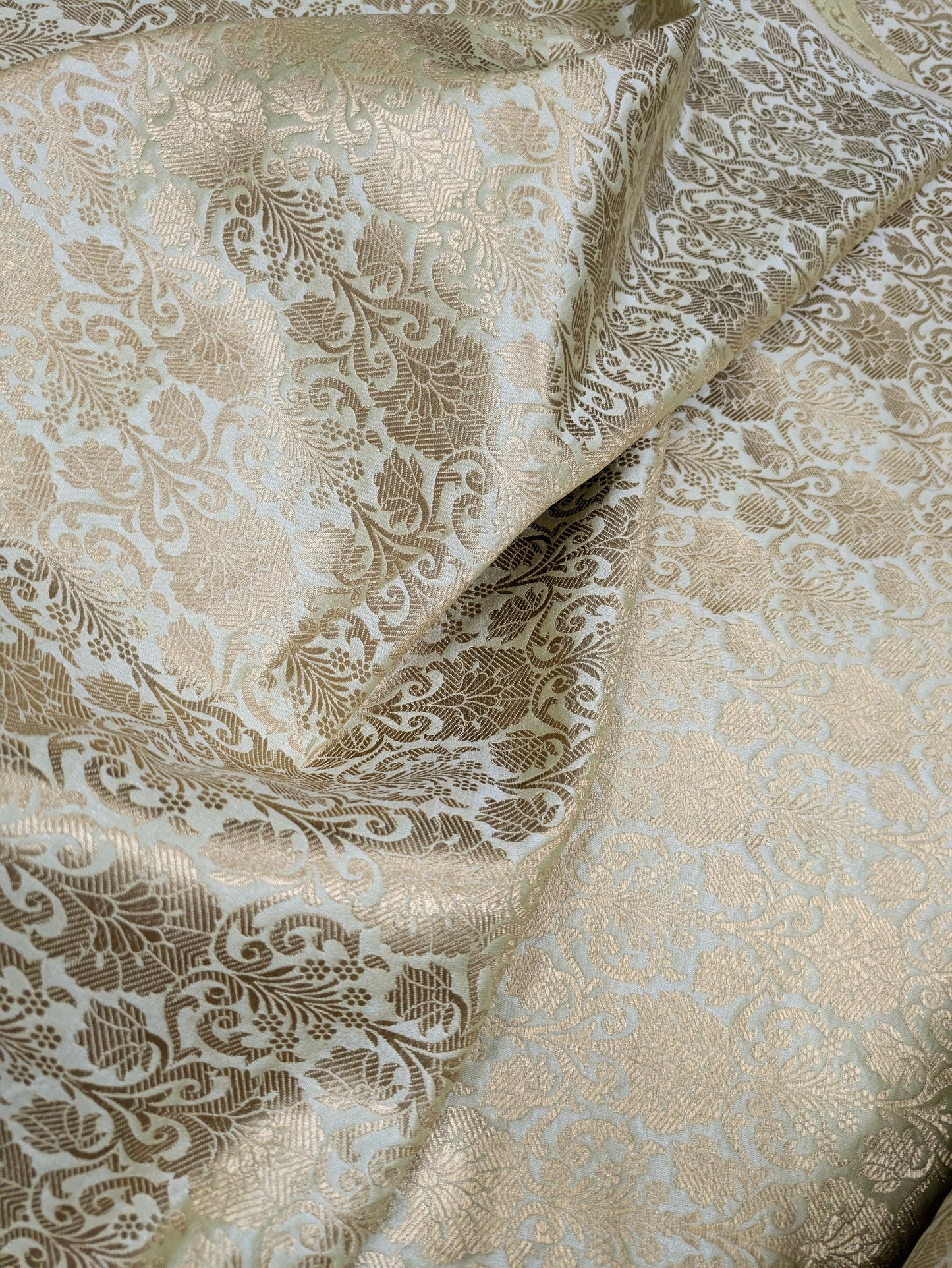Indian Banarasi Brocade Fabric, Sage Green Gold Wedding dress fabric, Renaissance fabric, Fashion fabric, Theatre costume - NFAF171